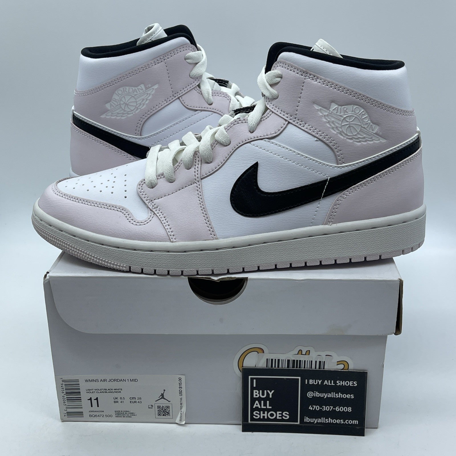 Size 11W - Air Jordan 1 Mid Barely Rose White Black Leather (BQ6472-500)