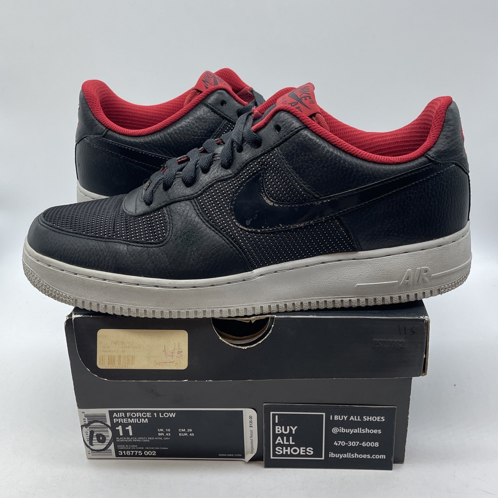 Size 11 - Nike Air Force 1 Low Black Red Suede Leather (318775-002)
