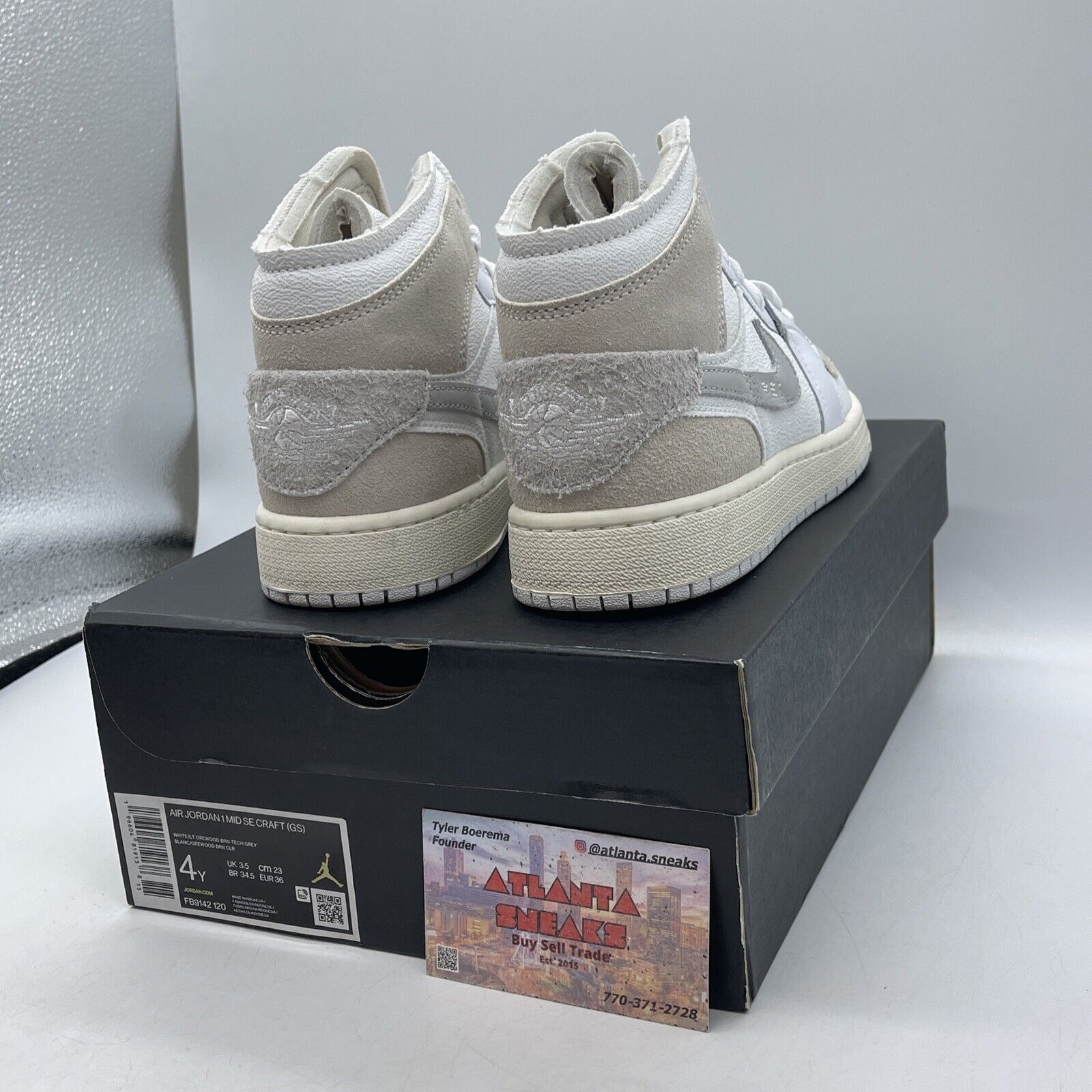 Size 4Y - Air Jordan 1 Mid Craft SE White Brown Gray Suede Leather (FB9142-120)