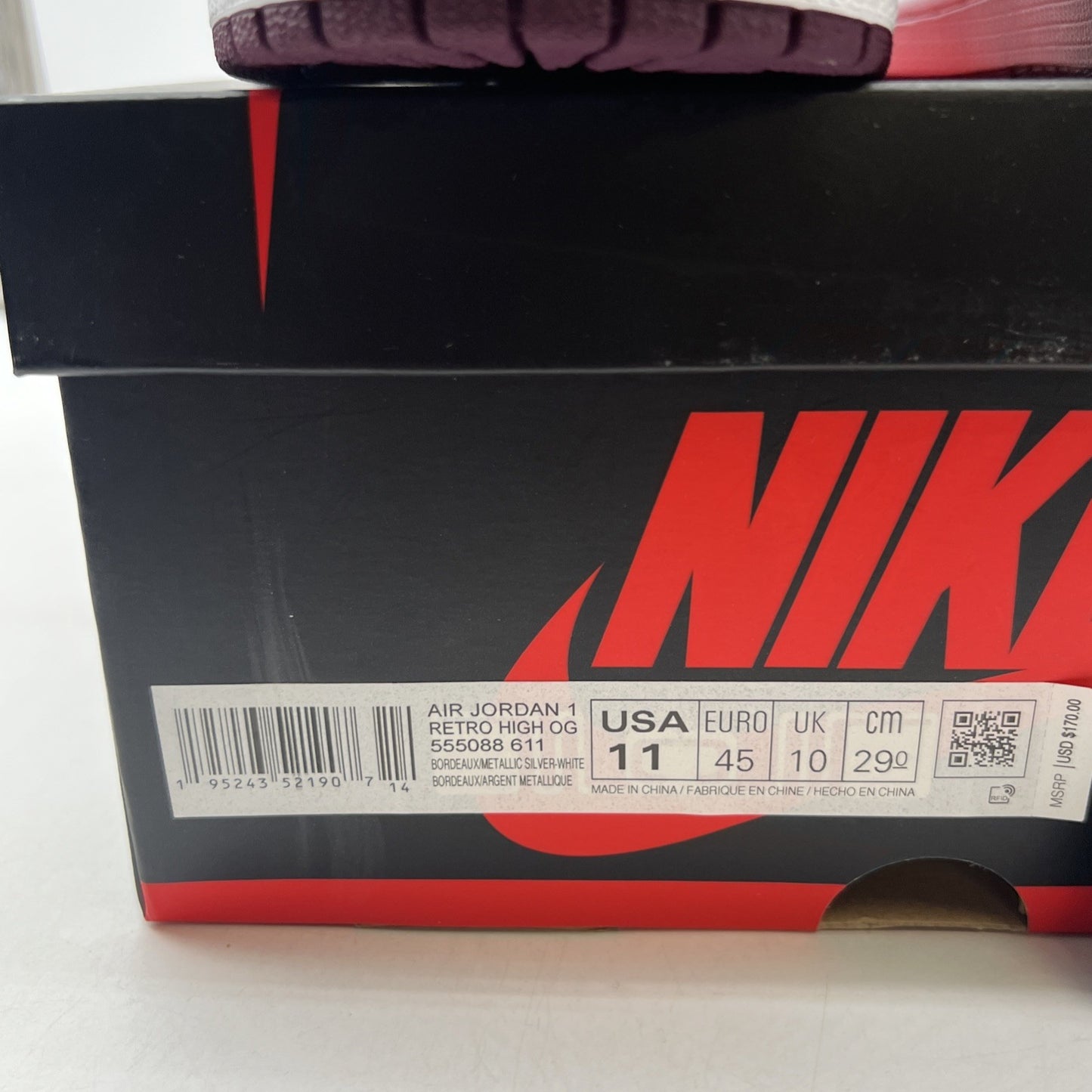 Size 11 - Air Jordan 1 Retro High OG Bordeaux (555088-611)