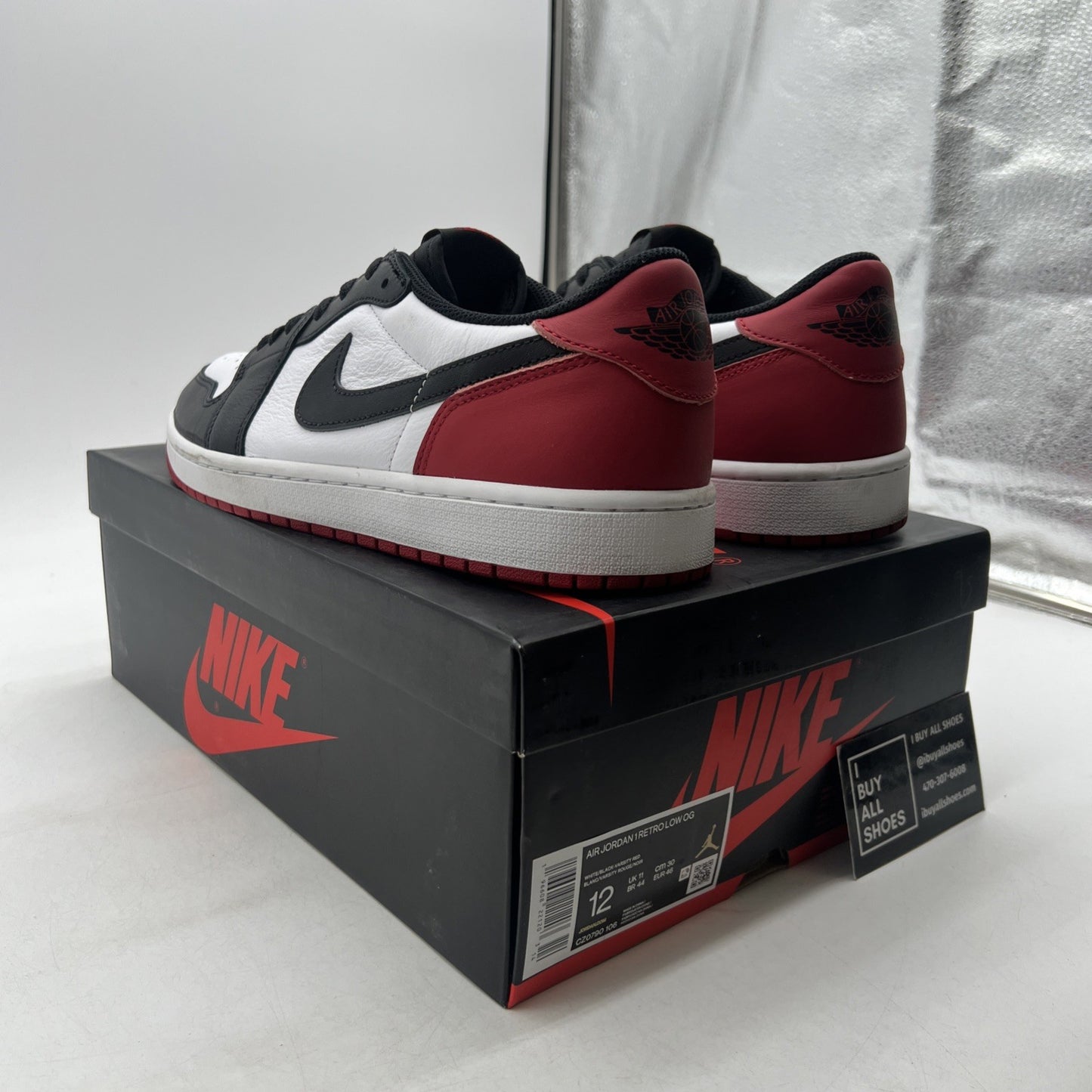 Size 12 - Air Jordan 1 Retro OG Low Black Toe (Cz0790-106)