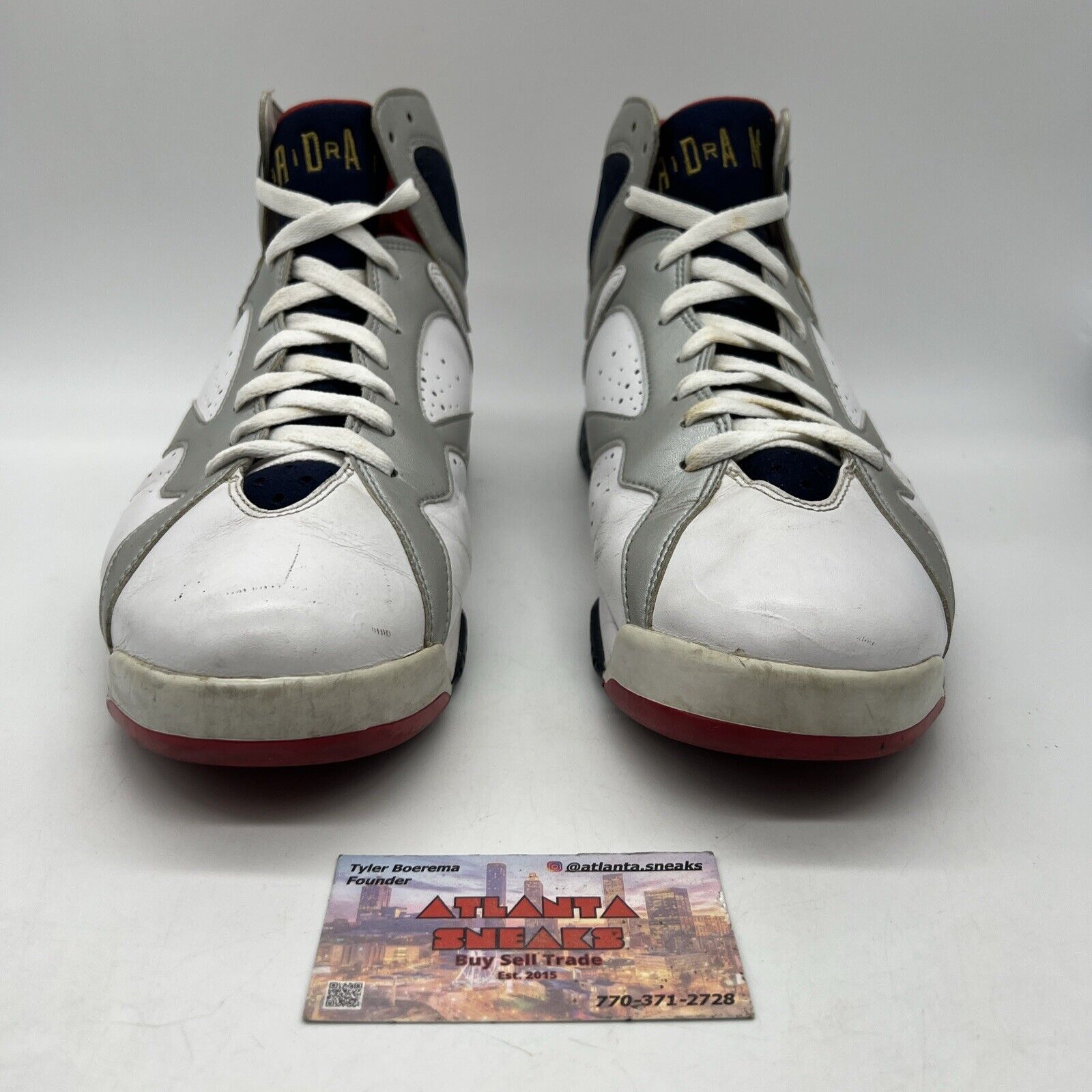 Size 11 - Air Jordan 7 Retro 2012 Olympic White Navy Red Gold Leather Used