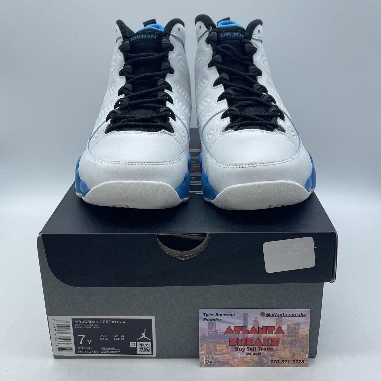 Size 7Y - Air Jordan 9 Retro 2024 Powder Blue White Black Leather (FV0143-101)