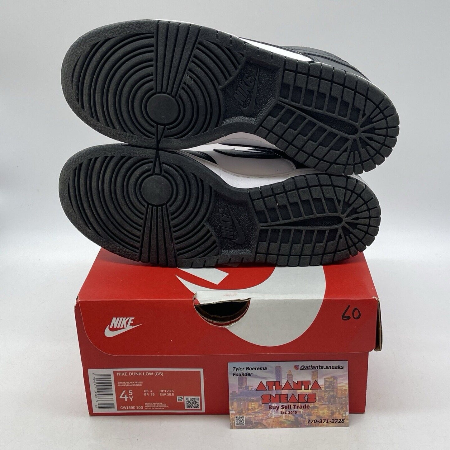 Size 4.5Y - Dunk Low GS Black white Leather  (CW1590-100)