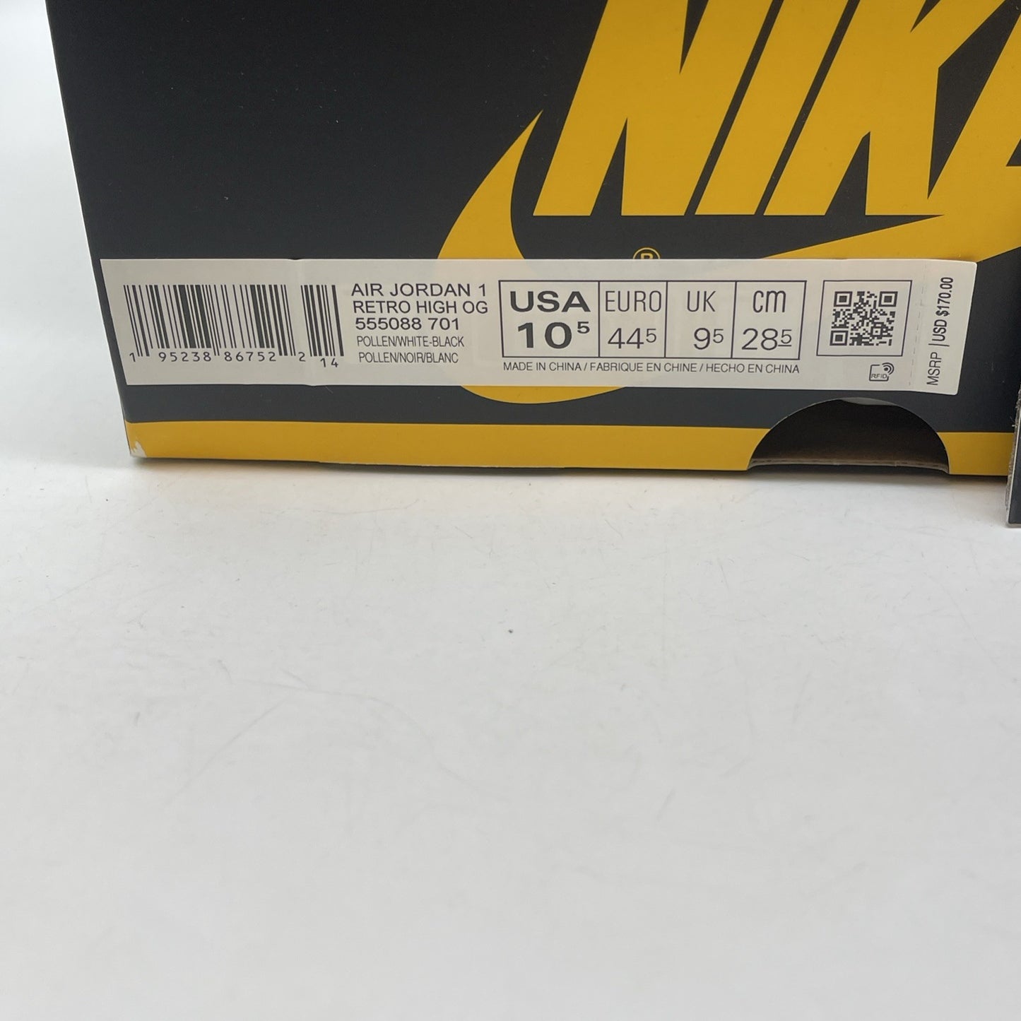 Size 10.5 - Jordan 1 Retro OG High Pollen Yellow Black Leather (555088-701)