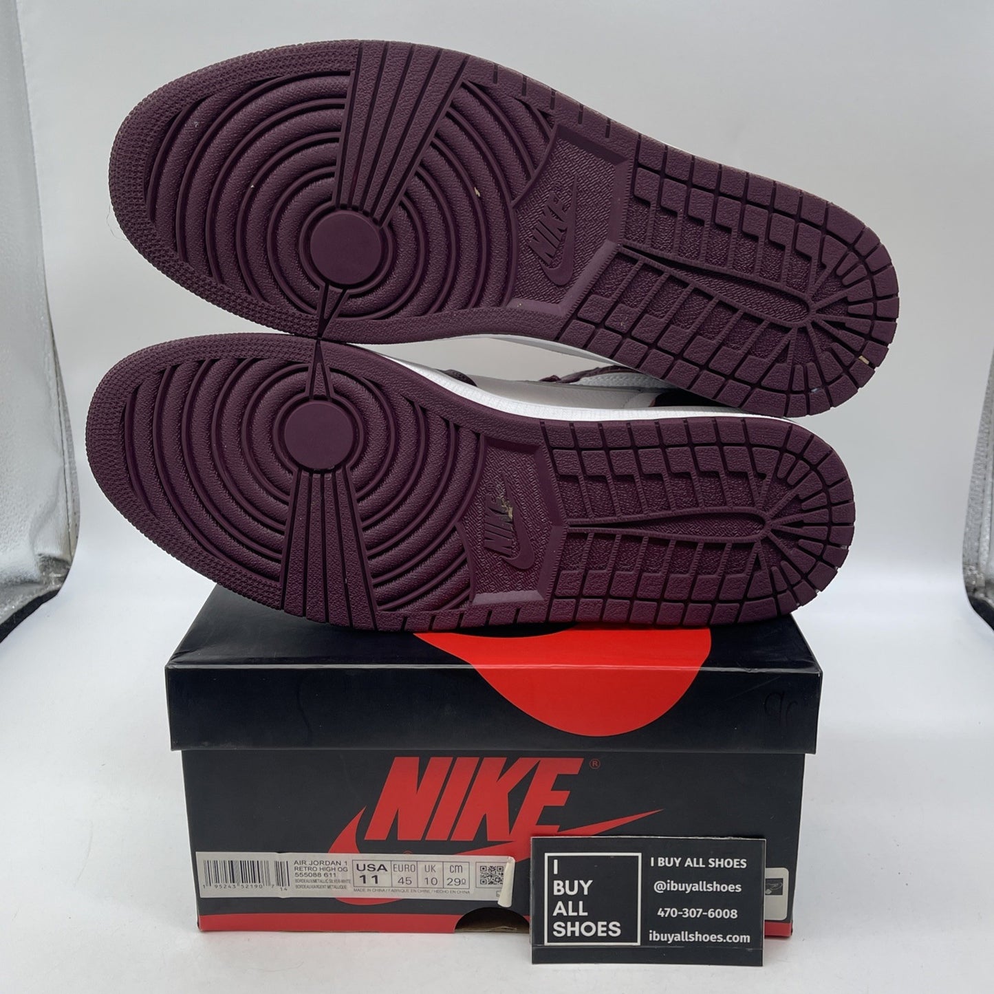 Size 11 - Jordan 1 Retro High OG Bordeaux White Silver Leather (555088-611)