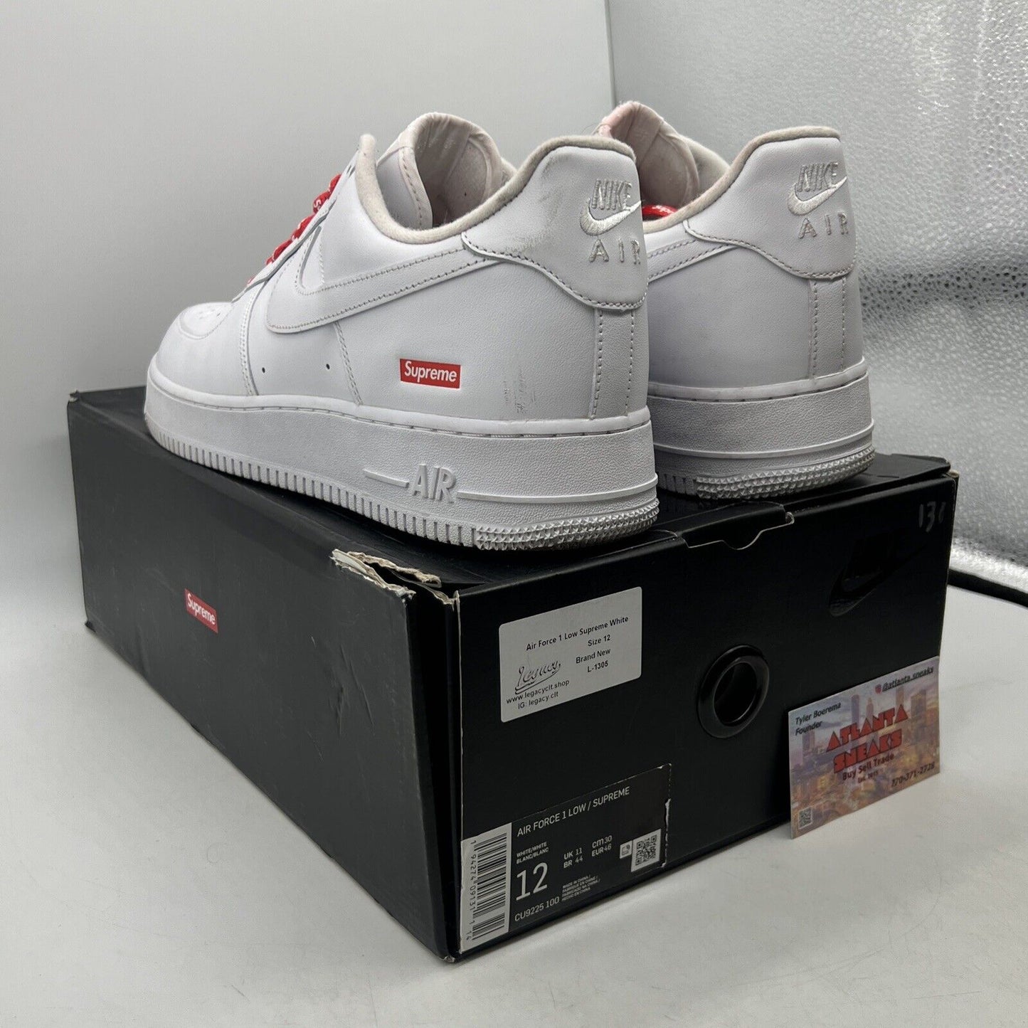 Size 12 - Nike Air Force 1 x Supreme Low Box Logo - White Red Leather CU9225-100