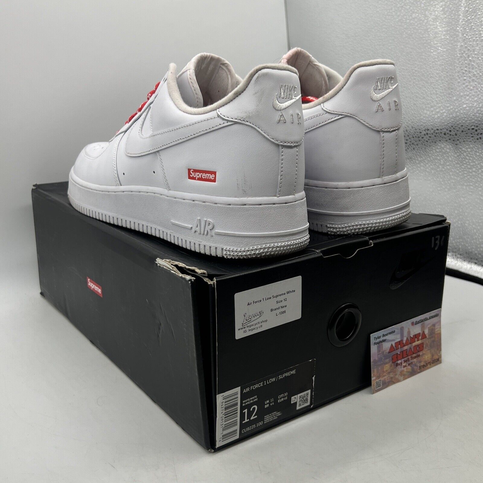 Size 12 - Nike Air Force 1 x Supreme Low Box Logo - White Red Leather CU9225-100
