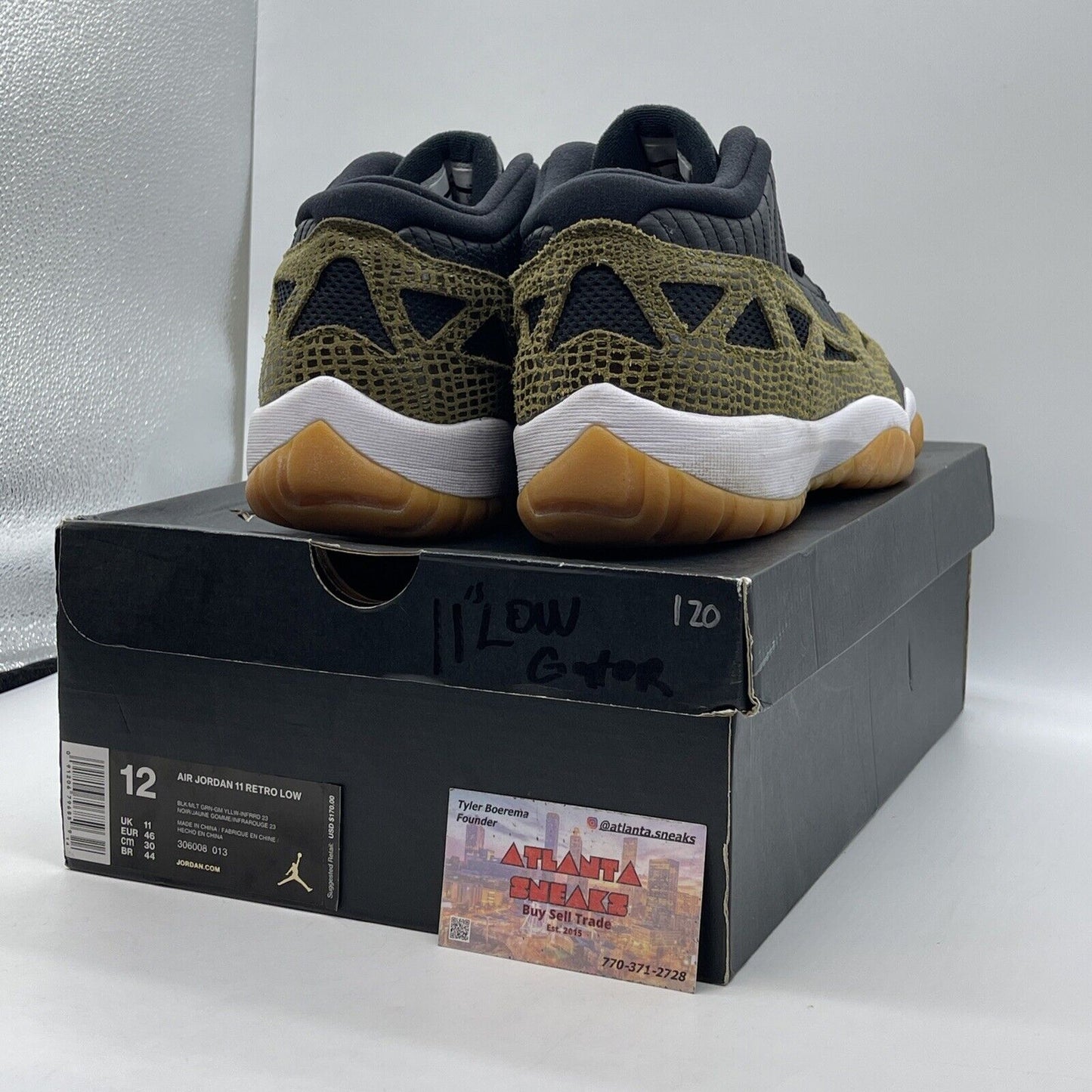 Size 12 - Air Jordan 11 IE Low Croc Green Suede Black Leather (306008-013)