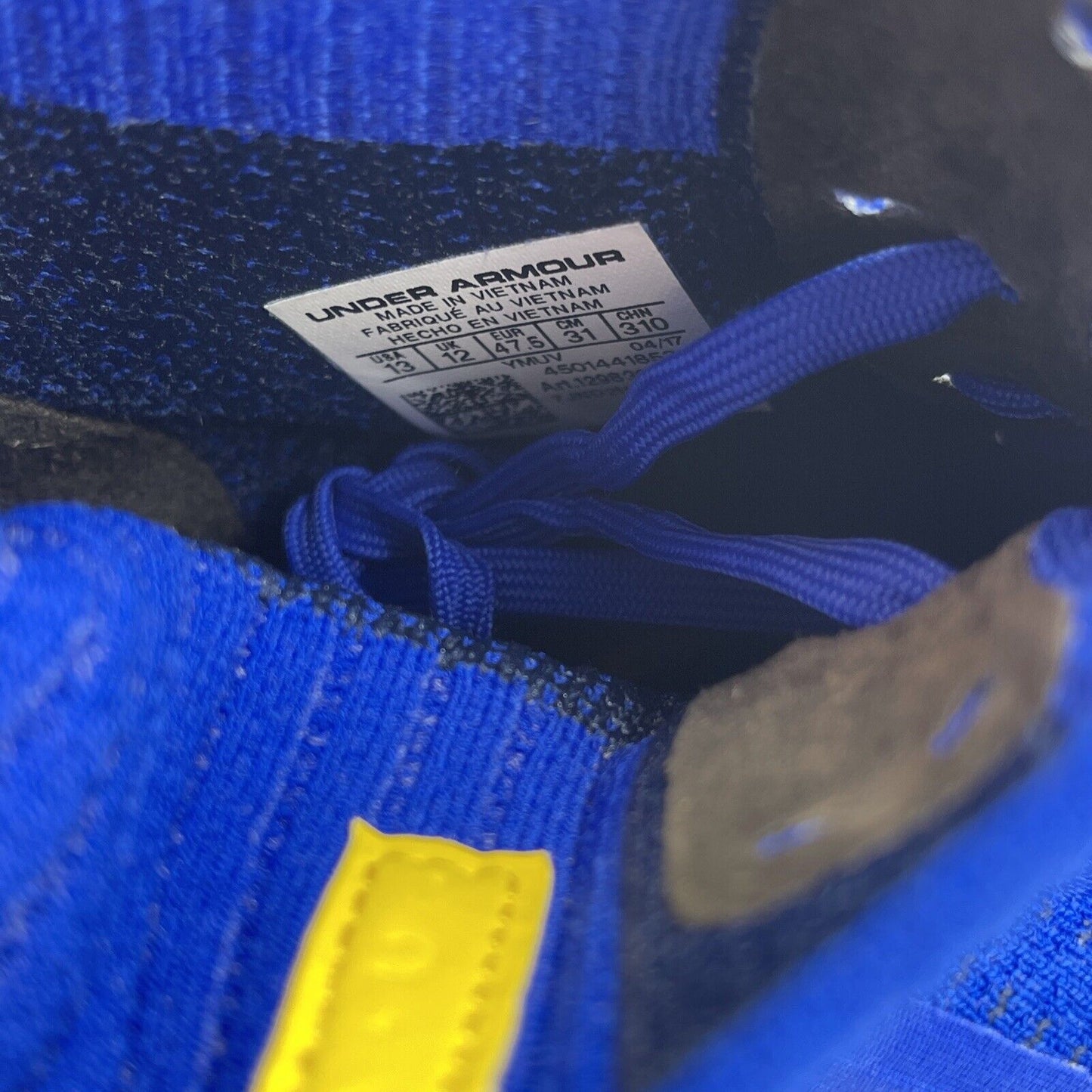 Size 13 - Under Armour Curry 4 More Fun Blue Black Yellow Suede (1298306-401)