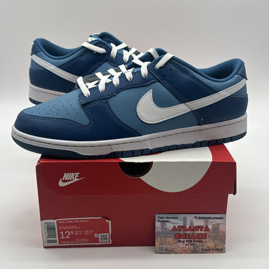 Size 12.5 - Nike Dunk Low Dark Marina Blue 2021 Navy Unc White Leather OG All Bo