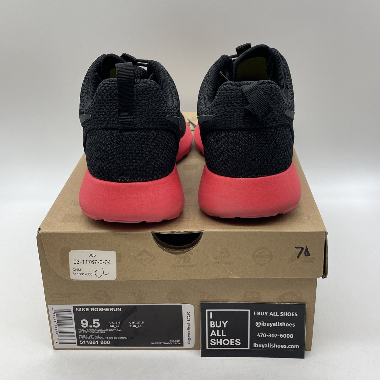 Size 9.5 - Nike Rosherun Total Crimson Black Suede Leather (511881-800)