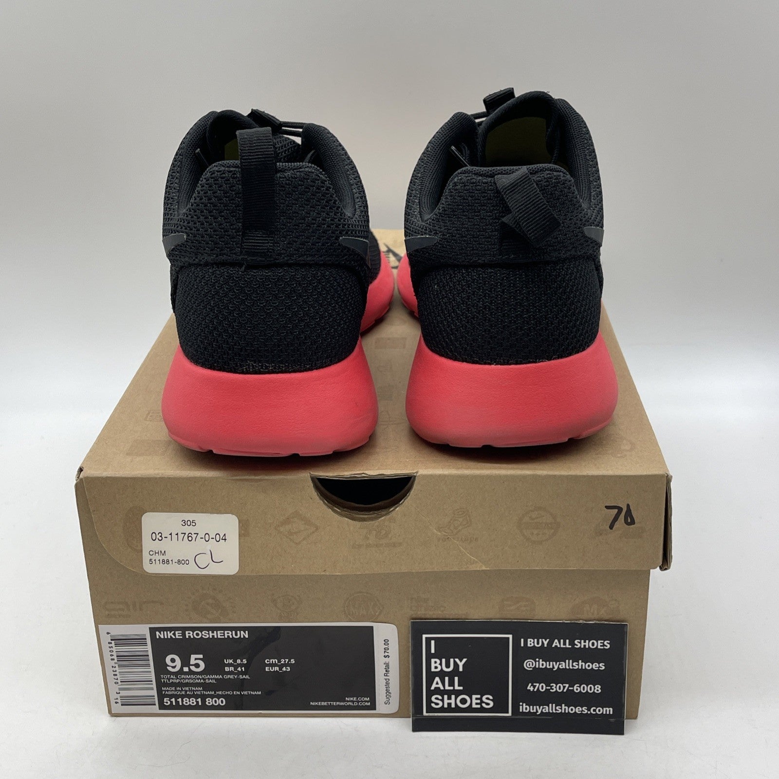 Size 9.5 - Nike Rosherun Total Crimson Black Suede Leather (511881-800)