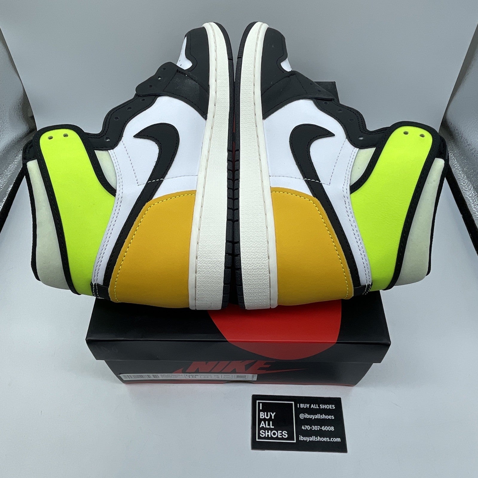 Size 10 - Jordan 1 Retro High OG Volt White Black Yellow Leather (555088-118)