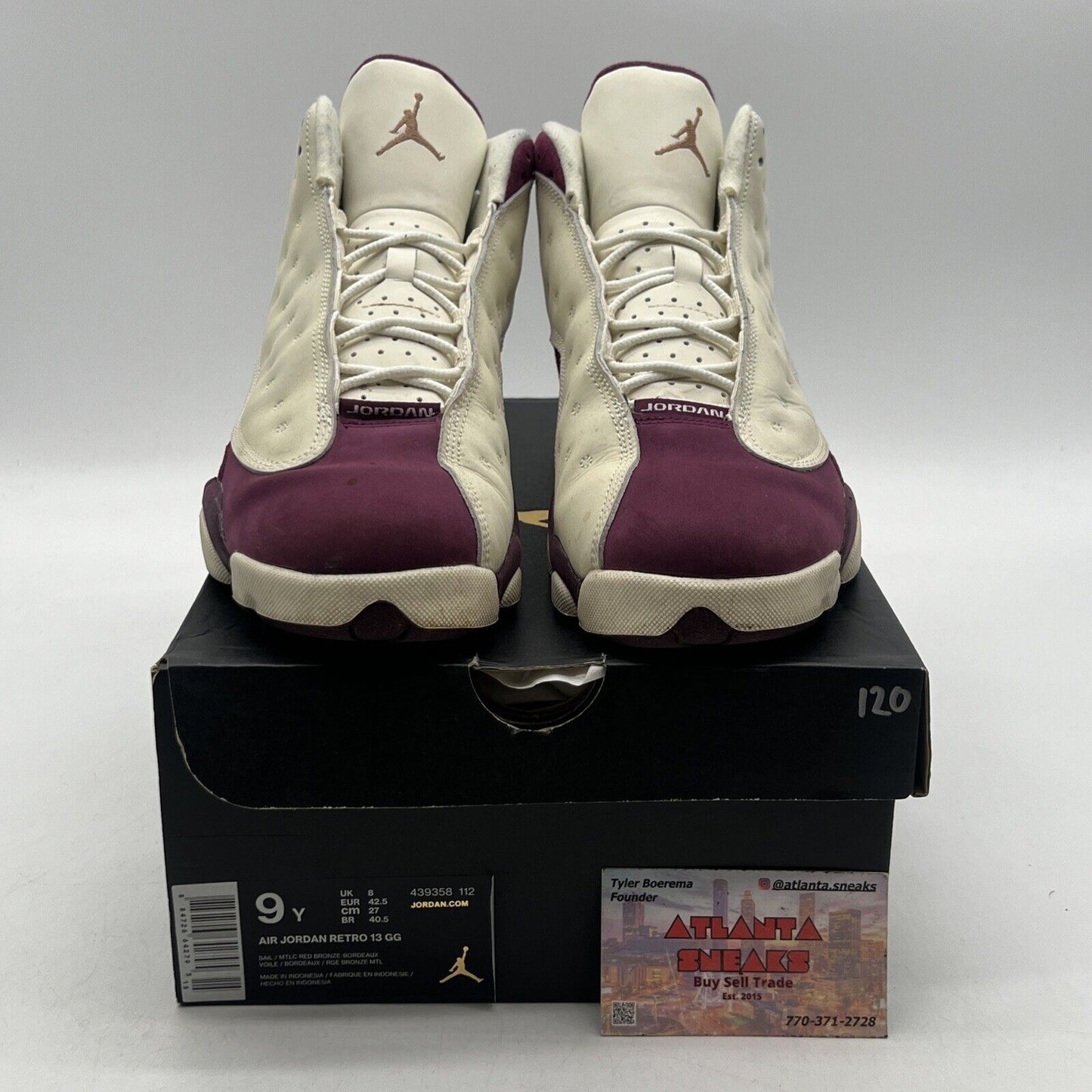 Size 9Y - Jordan 13 Retro Bordeaux  Maroon Cream Suede  (439358-112)