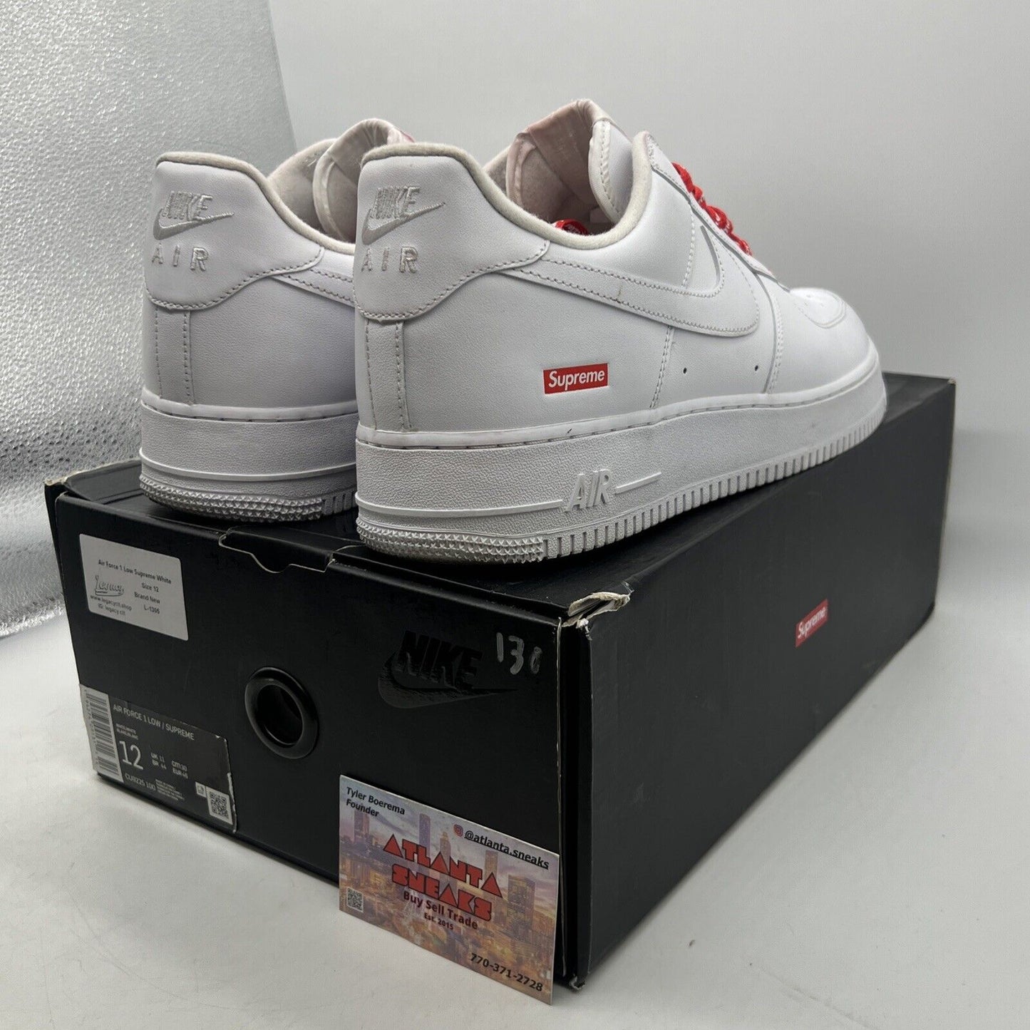 Size 12 - Nike Air Force 1 x Supreme Low Box Logo - White Red Leather CU9225-100