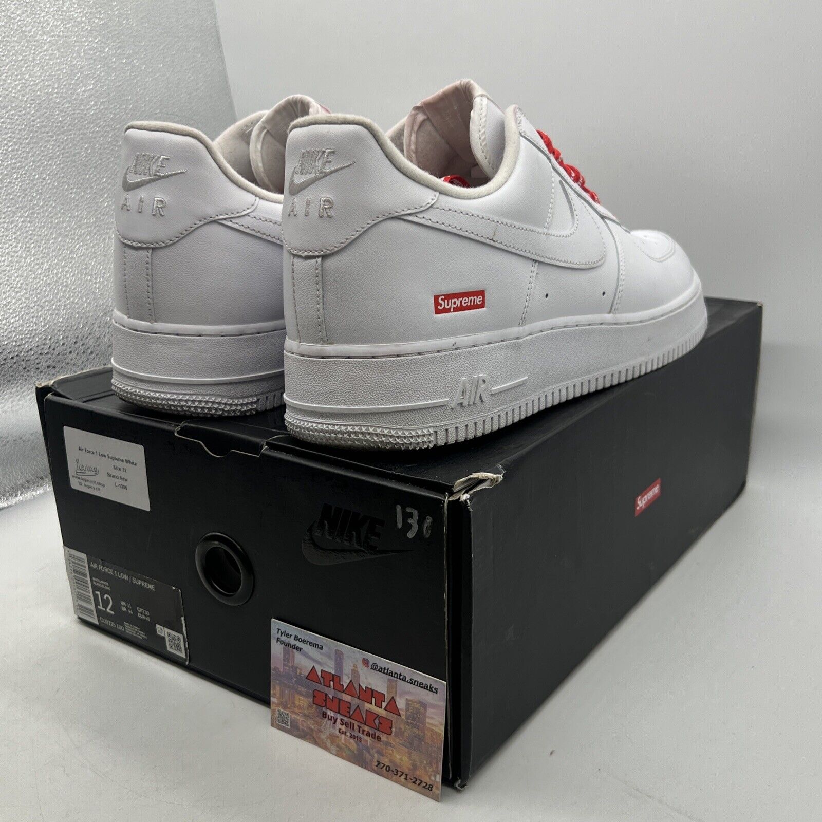 Size 12 - Nike Air Force 1 x Supreme Low Box Logo - White Red Leather CU9225-100