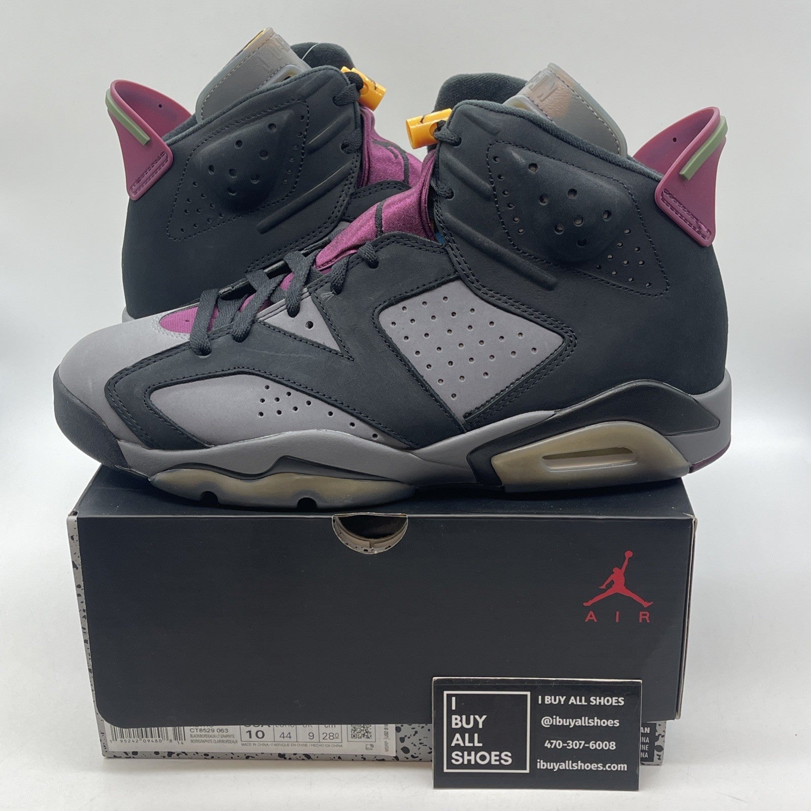 Size 10 - Jordan 6 Bordeaux Black Grey Purple Suede (CT8529-063)