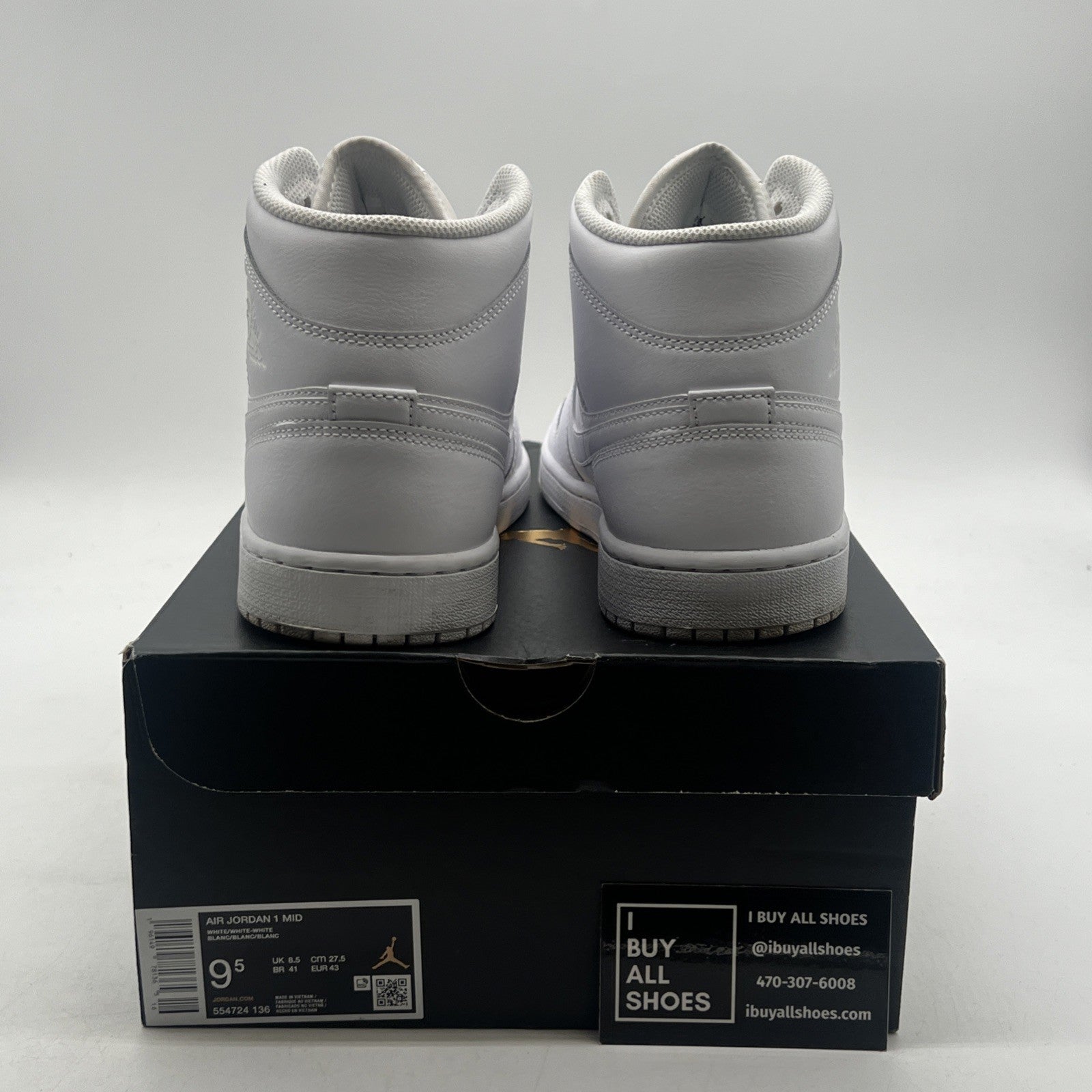 Size 9.5 - Air Jordan 1 Mid Triple White (554724-136)