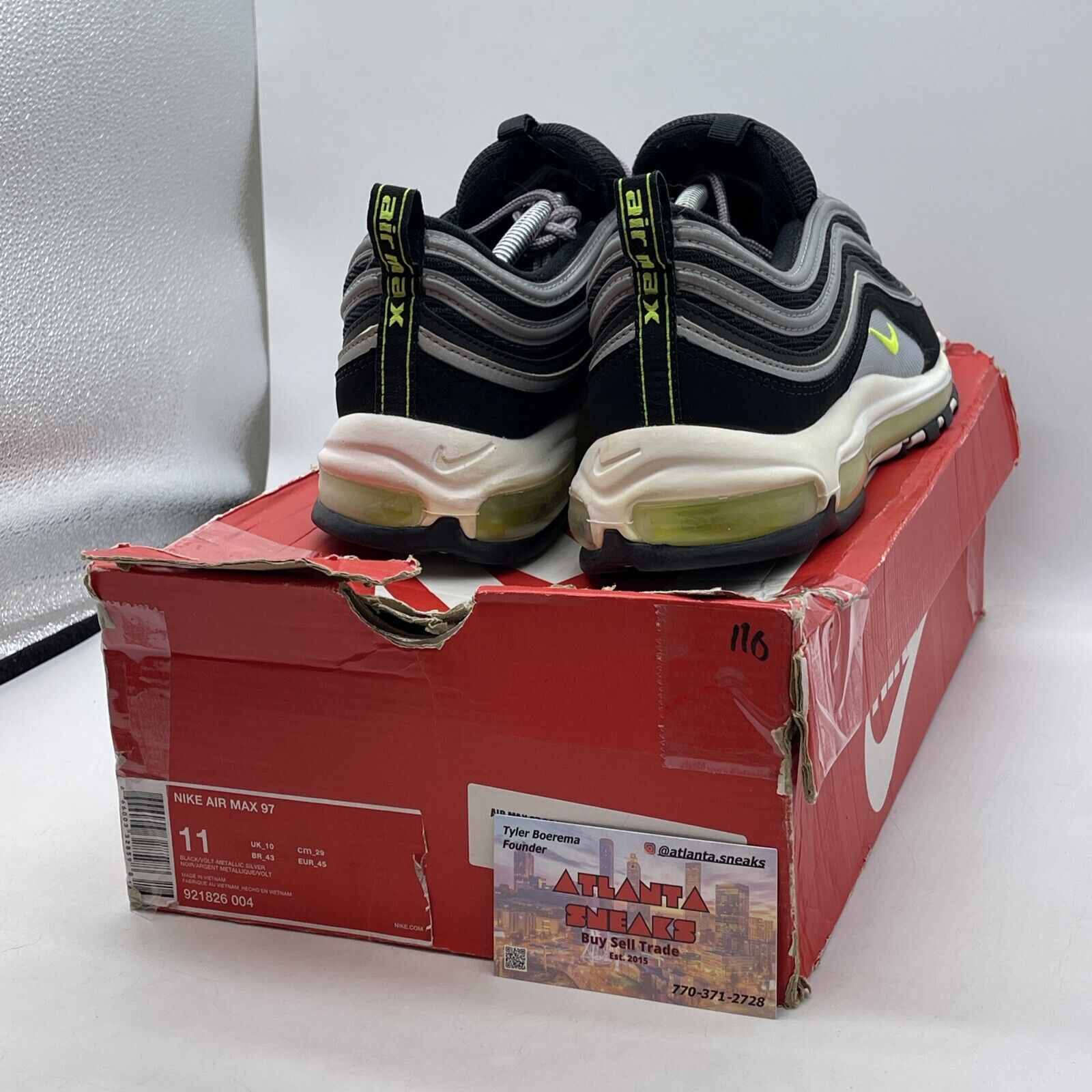 Size 11 - Nike Air Max 97 OG QS Neon Green Black Grey Suede Leather (921826-004)