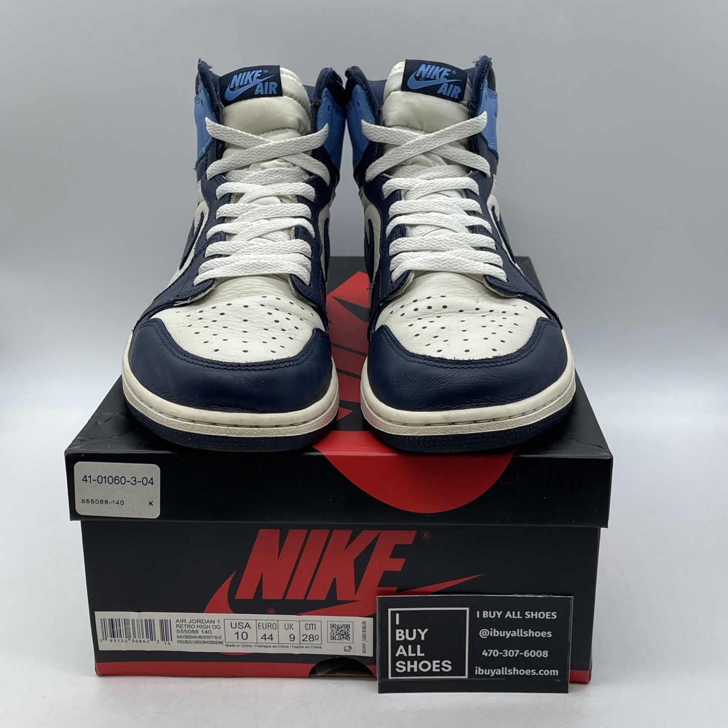 Size 10 - Air Jordan 1 Retro OG High Obsidian UNC 2019 (555088-140)