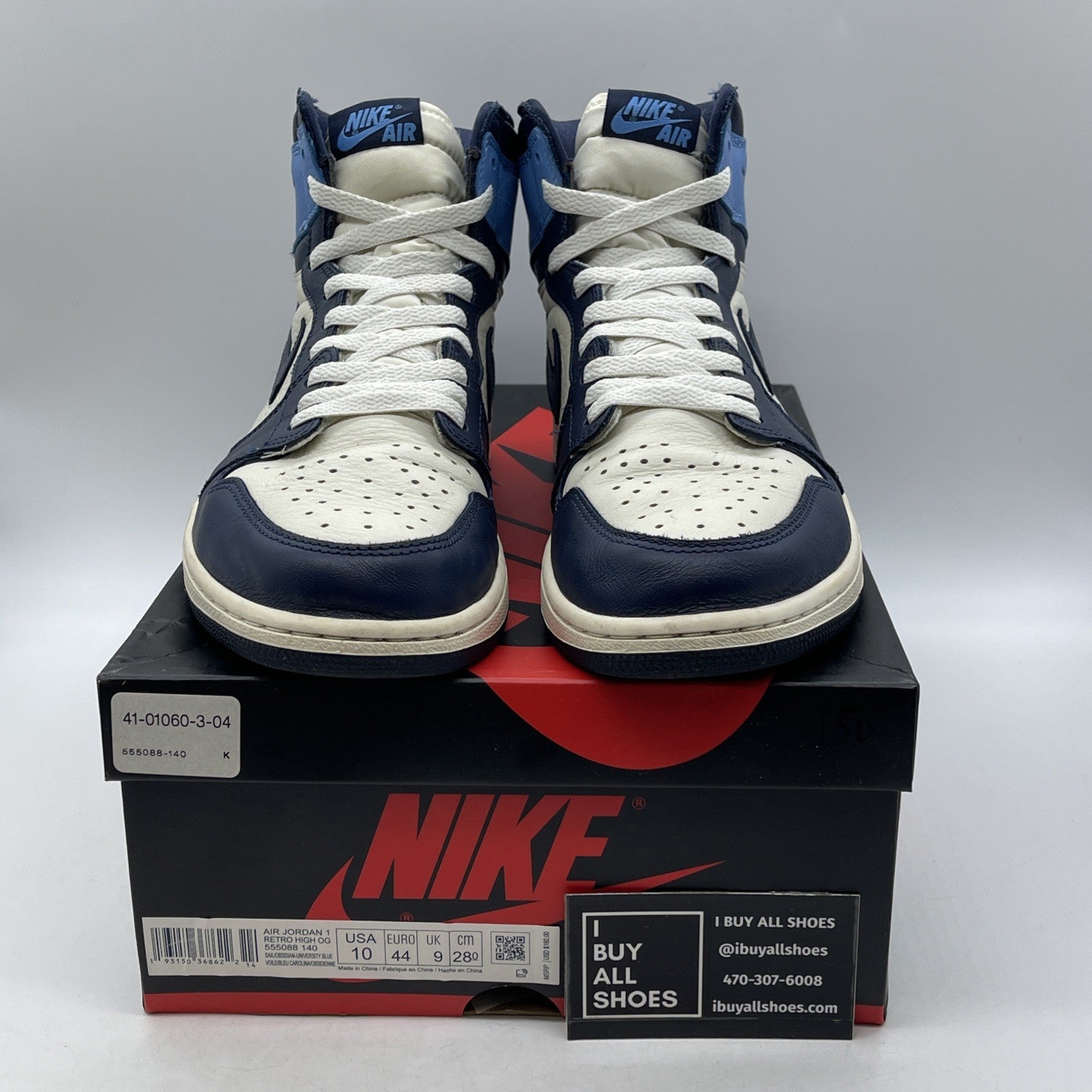 Size 10 - Air Jordan 1 Retro OG High Obsidian UNC 2019 (555088-140)