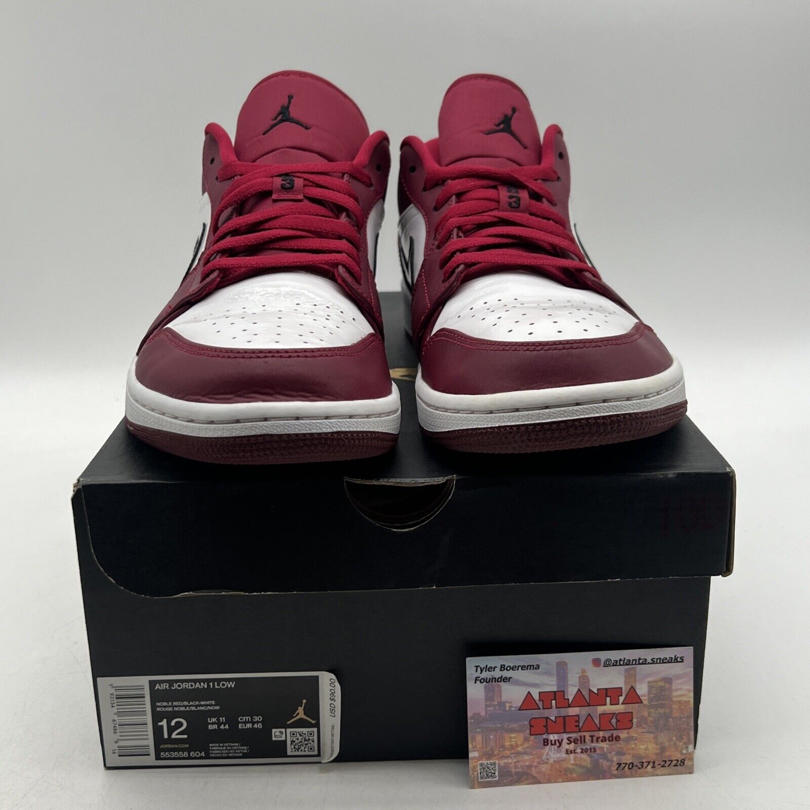 Size 12 - Air Jordan 1 Low Noble Red White Black Leather Maroon (553558-604)