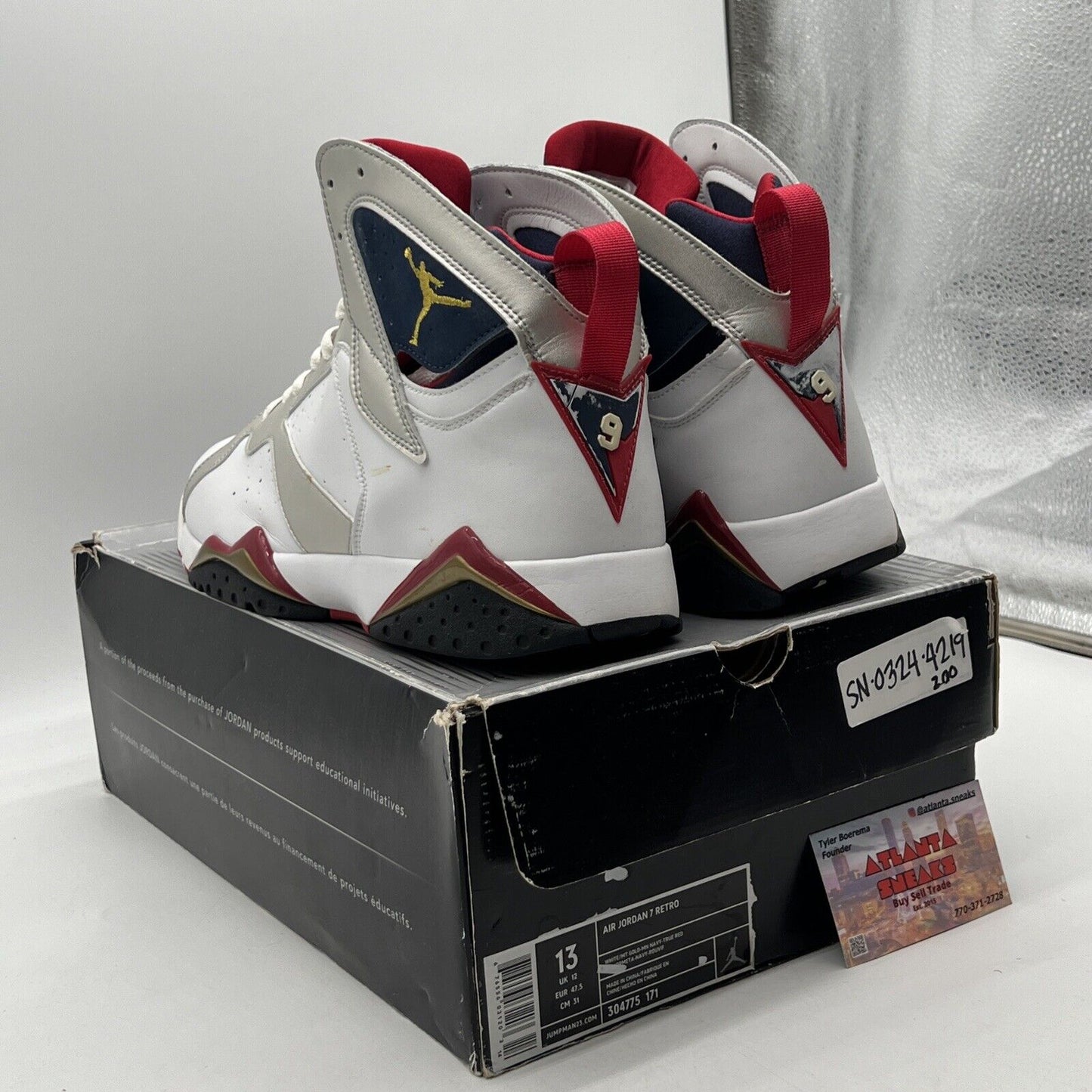 Size 13 - Air Jordan 7 Retro 2004 Olympic White Navy Red (304775-171)