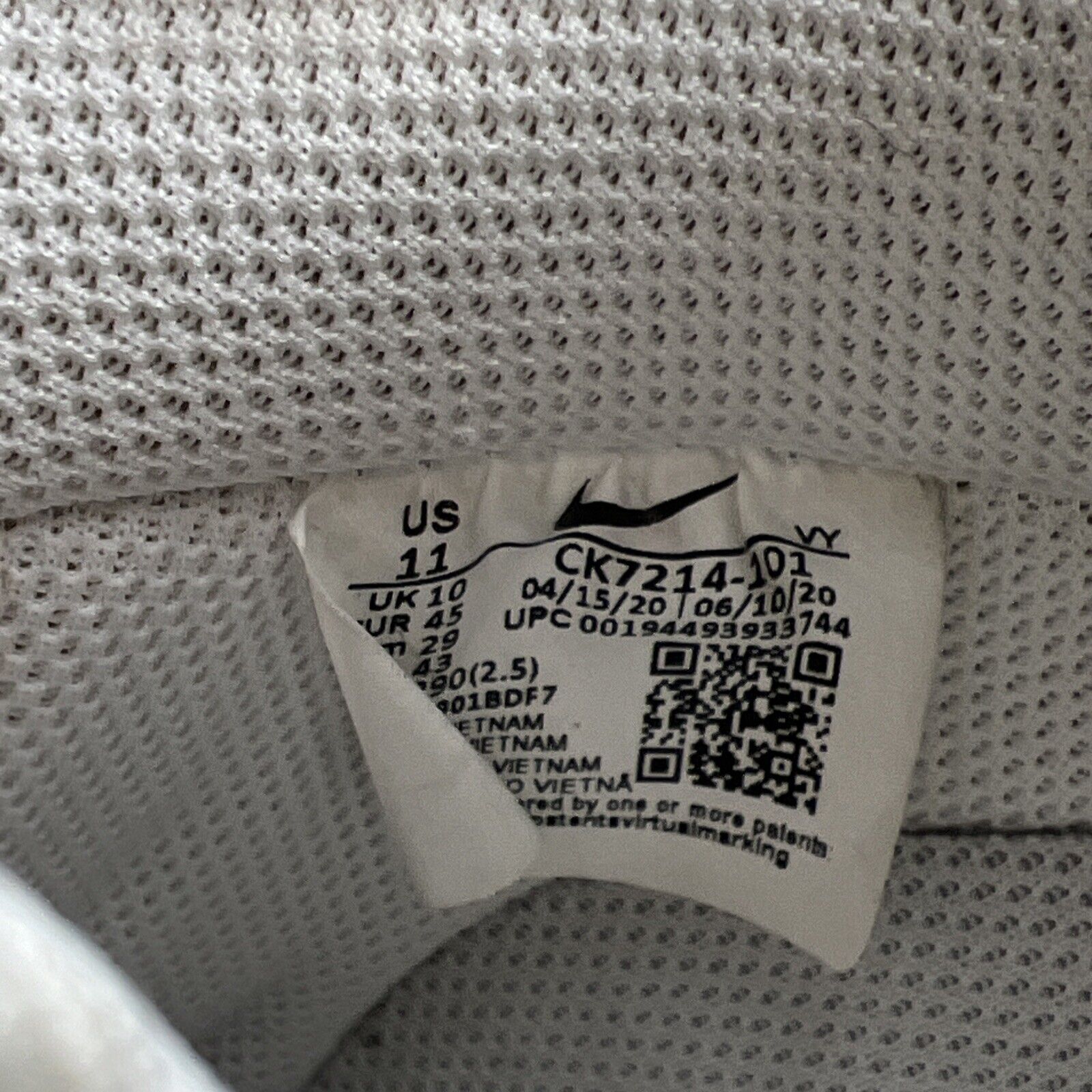 Size 11 - Nike Air Force 1 Low Misplaced Swoosh - White (CK7204-101)