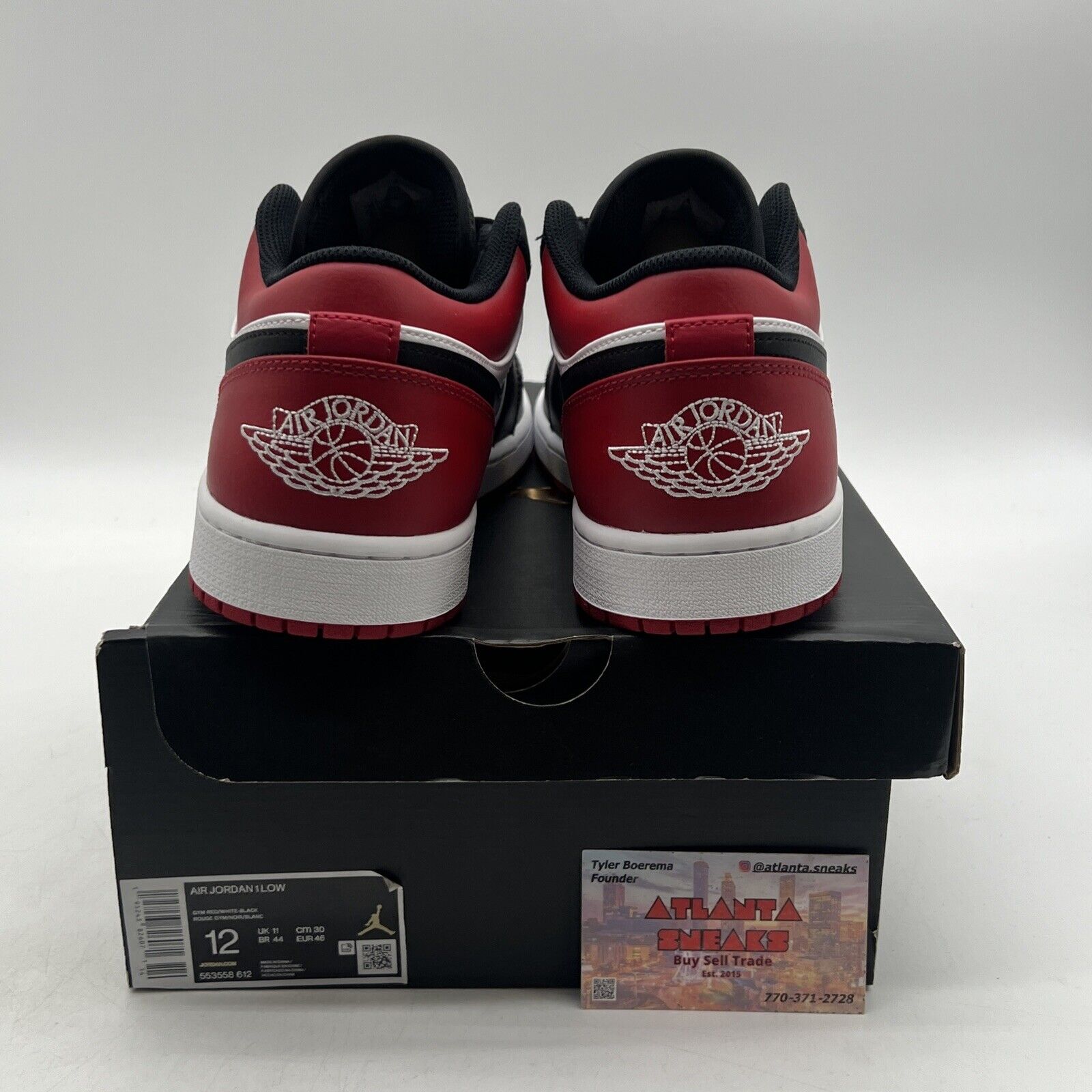 Size 12 - Jordan 1 Low Bred Toe White Black Red Leather (553558-612)