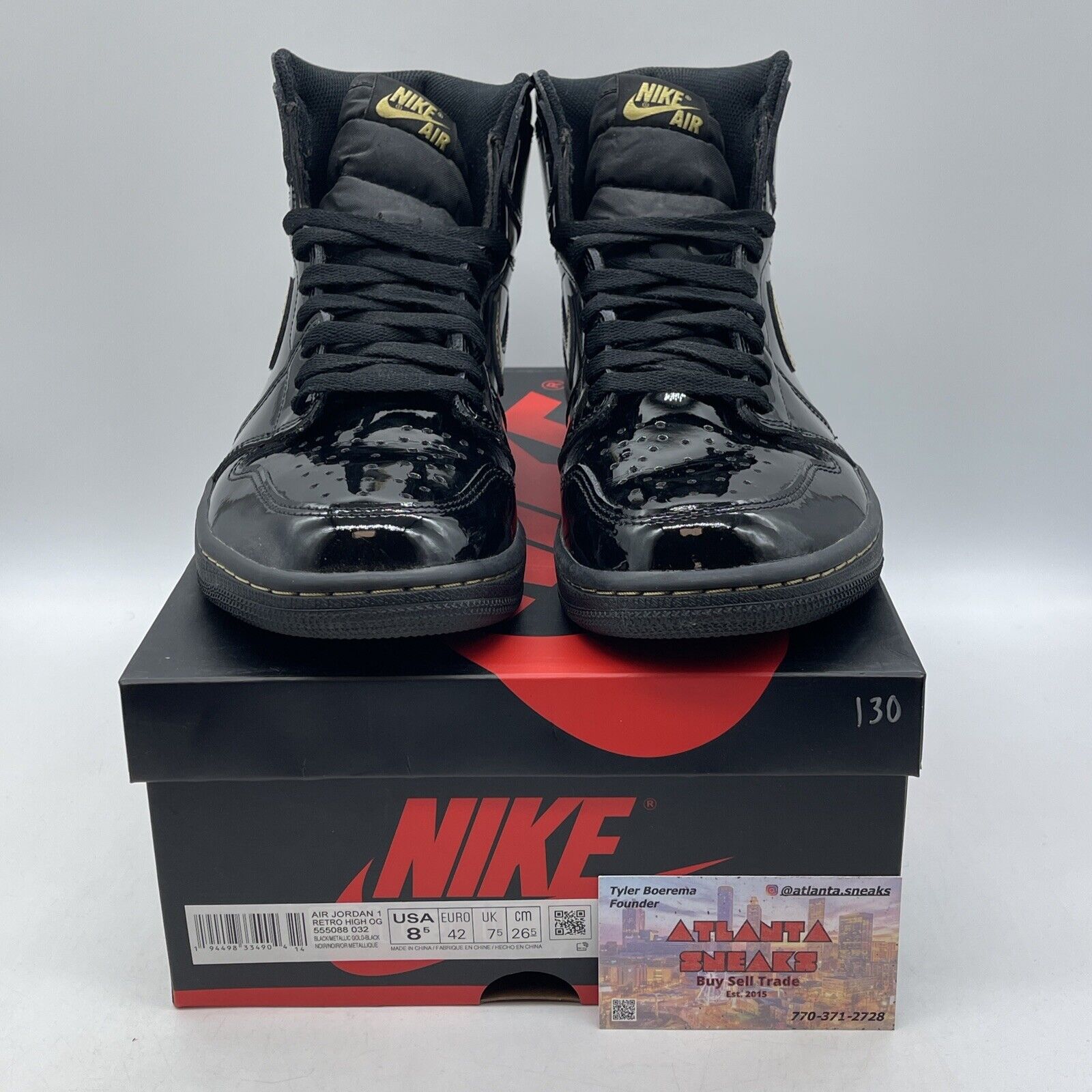 Size 8.5 - Jordan 1 High Black Metallic Gold Leather (555088-032)