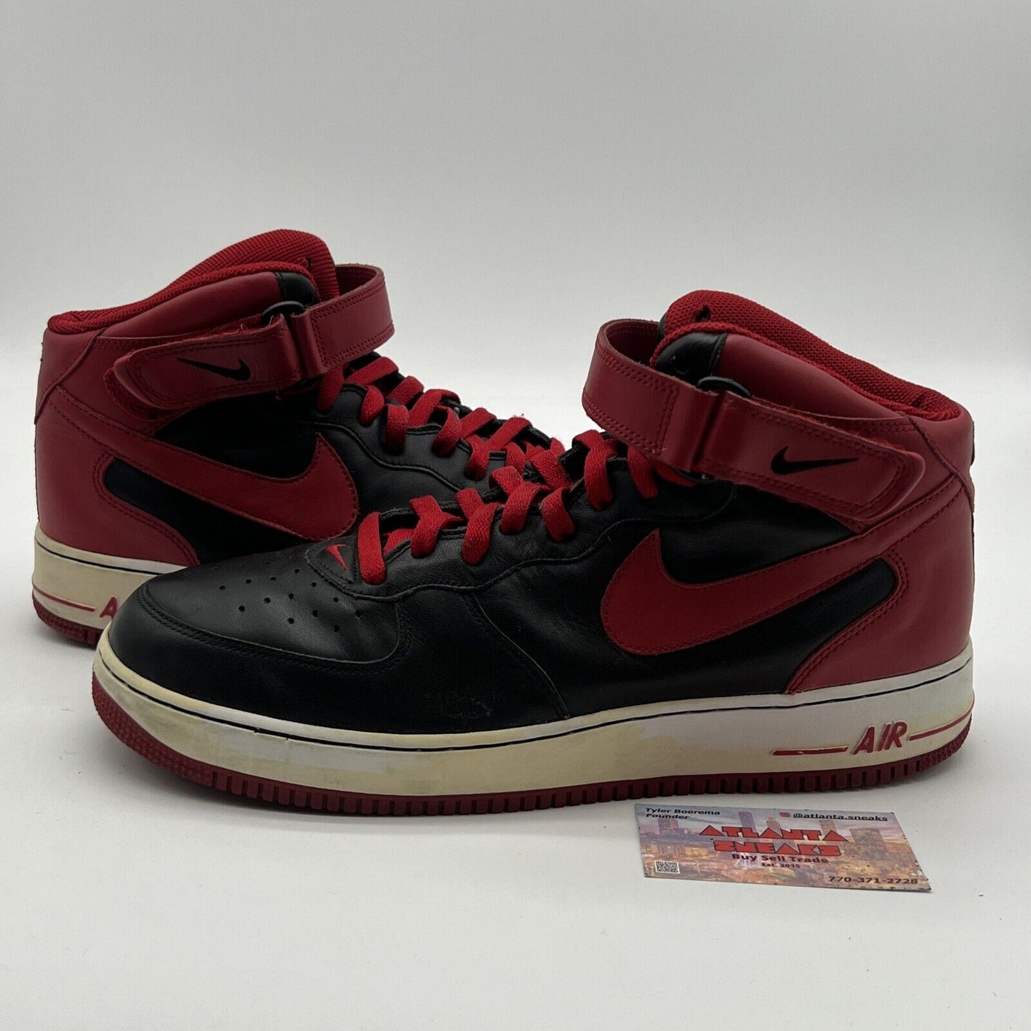 Size 13 -Nike Air Force 1 Mid 2006 Black Varsity Red Bred White Men (313643-061)