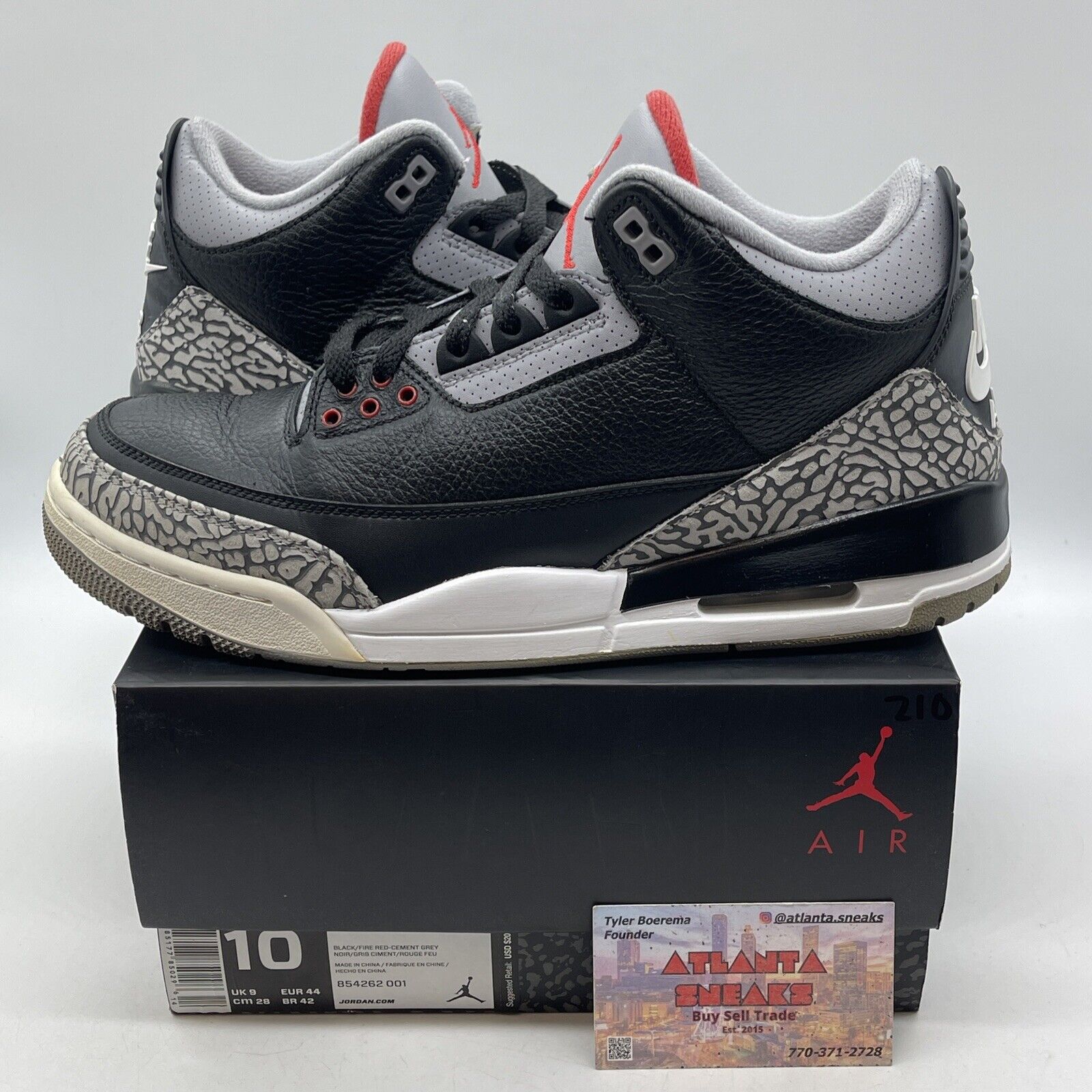 Size 10 - Jordan 3 Retro OG Mid Black Cement White Leather Grey (854262-001)