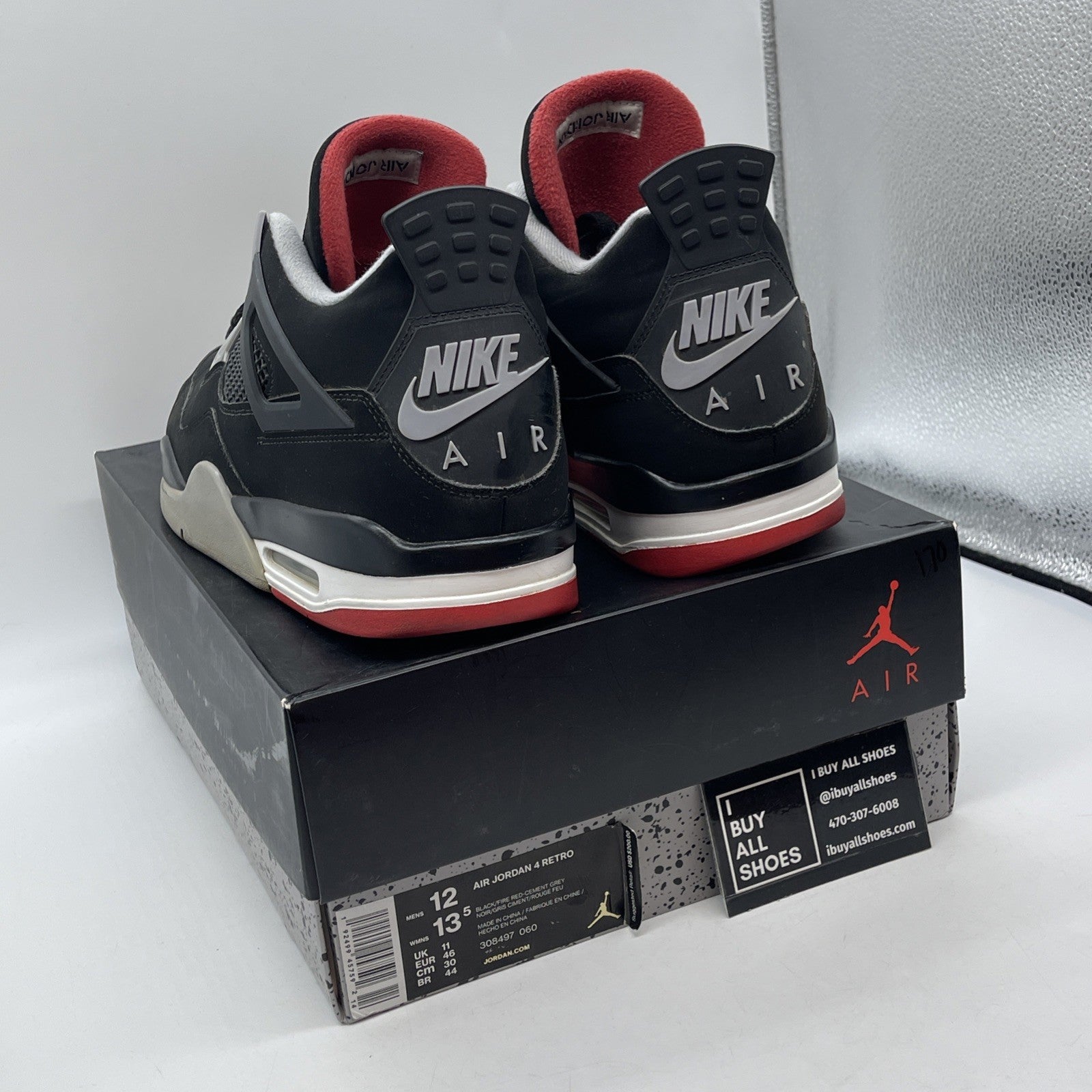 Size 12 - Jordan 4 Retro OG Mid Bred Black Grey Red White Suede (308497-060)