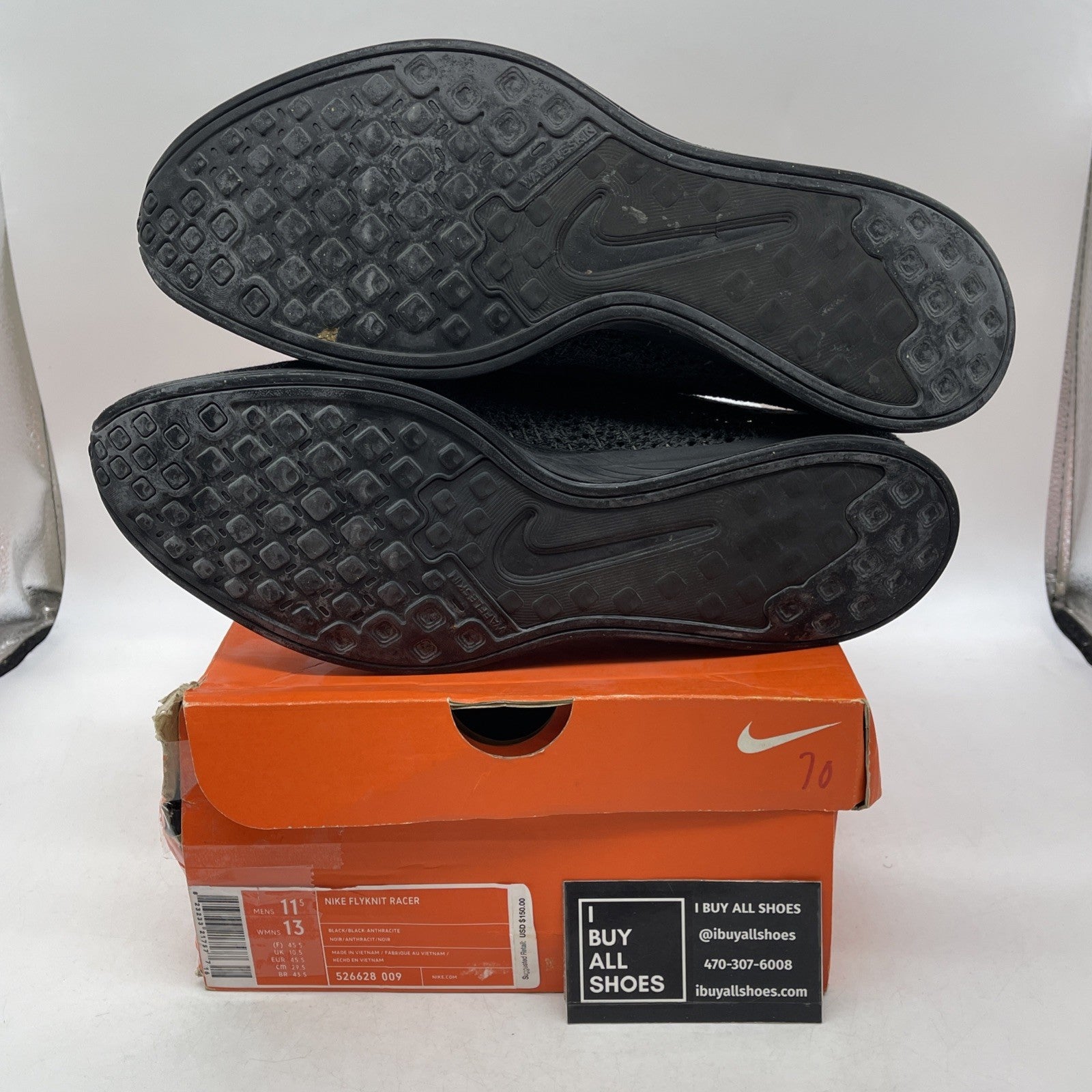 Size 11.5 - Nike Flyknit Racer Triple Black (526628-009)