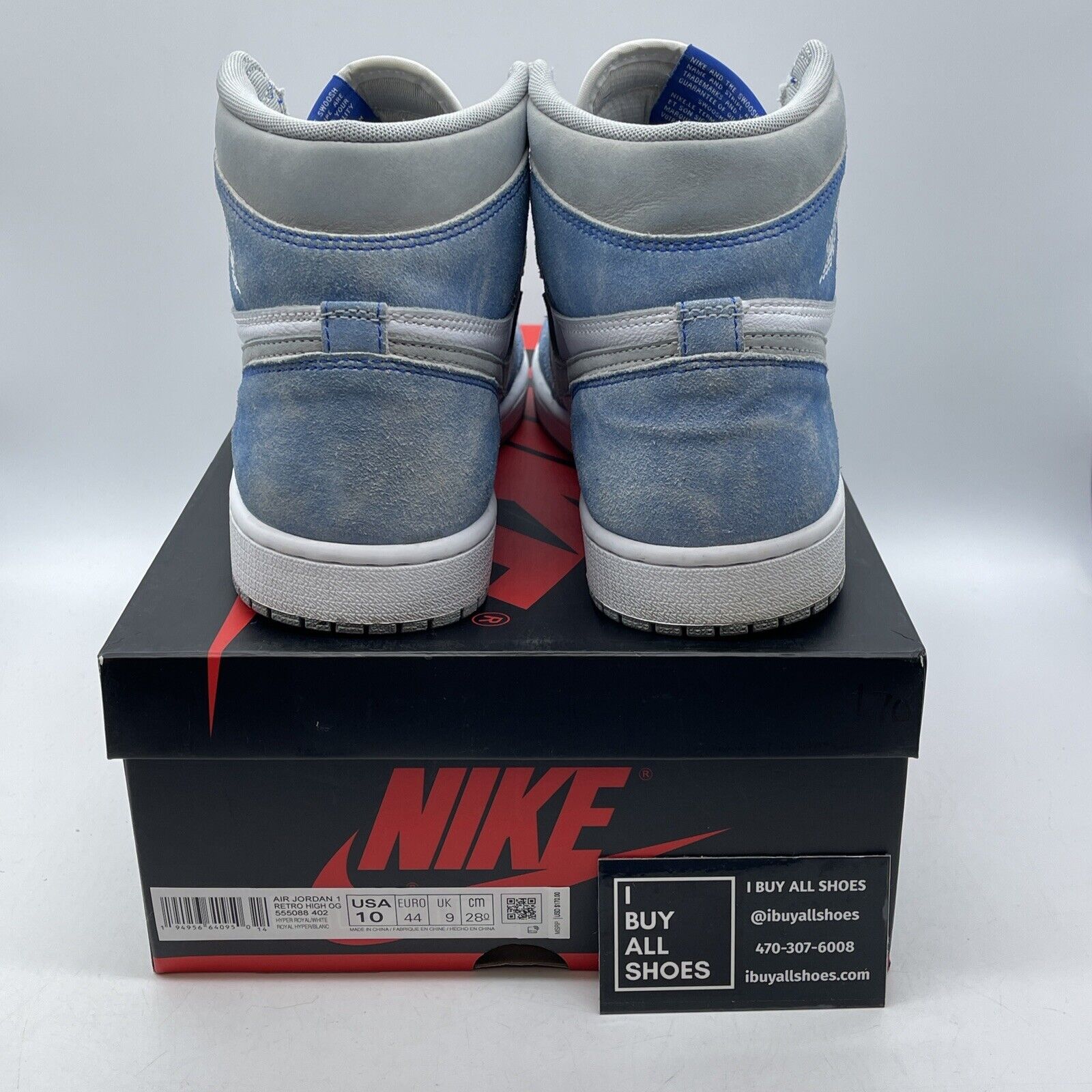 Size 10 - Jordan 1 Retro OG High Hyper Royal Blue Grey Suede Leather (555088-402