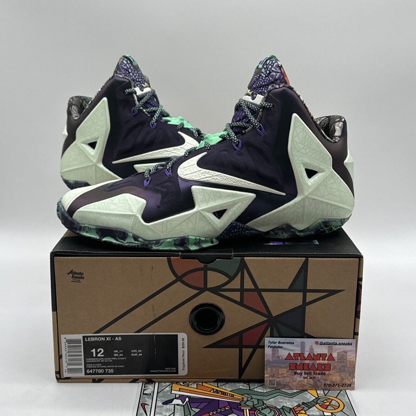 Size 12 - Nike LeBron 11 All Star - Gator King 2014 Purple Glow Green All Tract