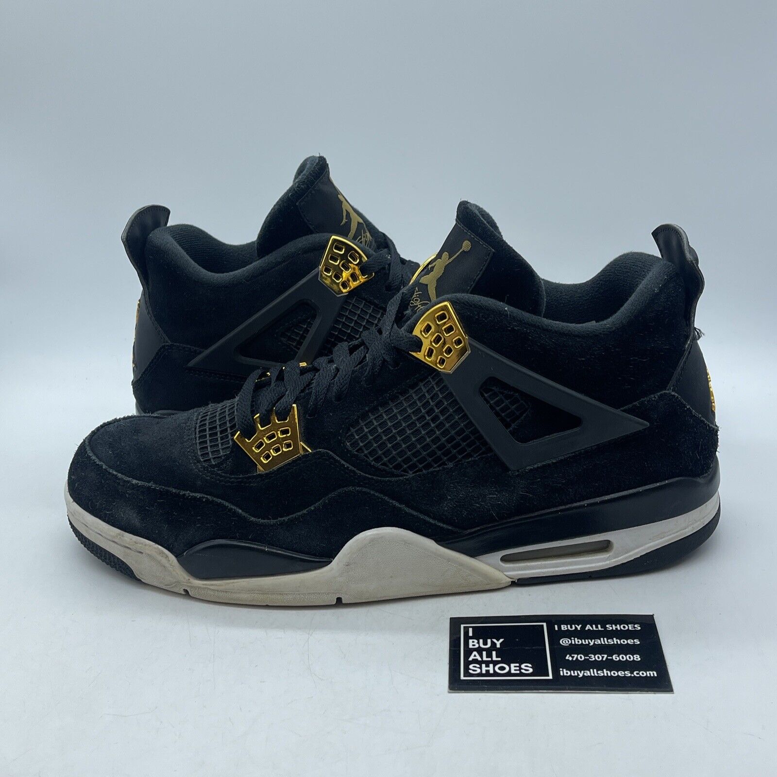 Size 13 - Jordan 4 Retro Royalty 2017 Black Gold Suede Leather (308497-032)