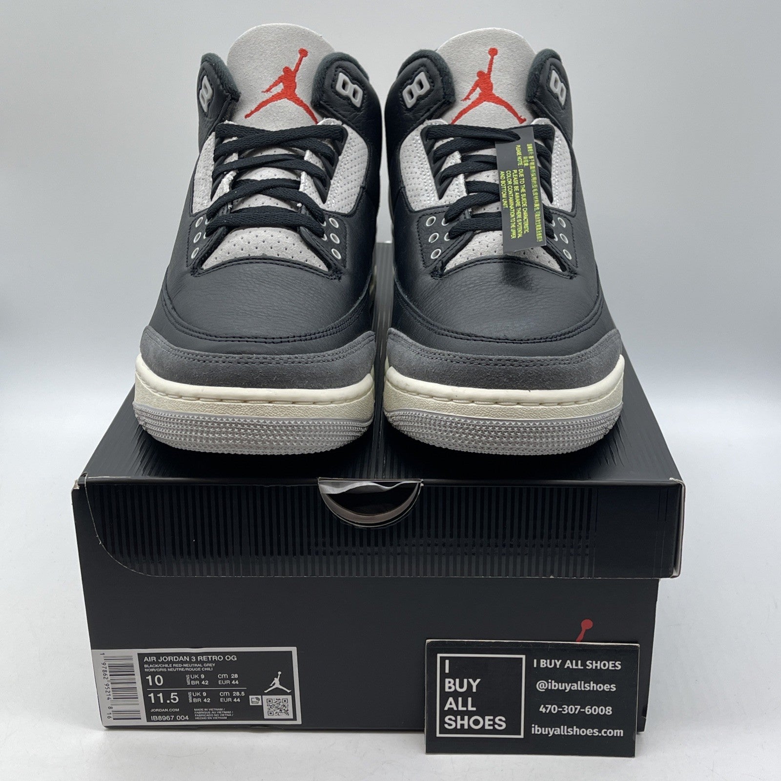 Size 10 - Air Jordan 3 Retro OG Rare Air Black Suede Leather (IB8967-004)