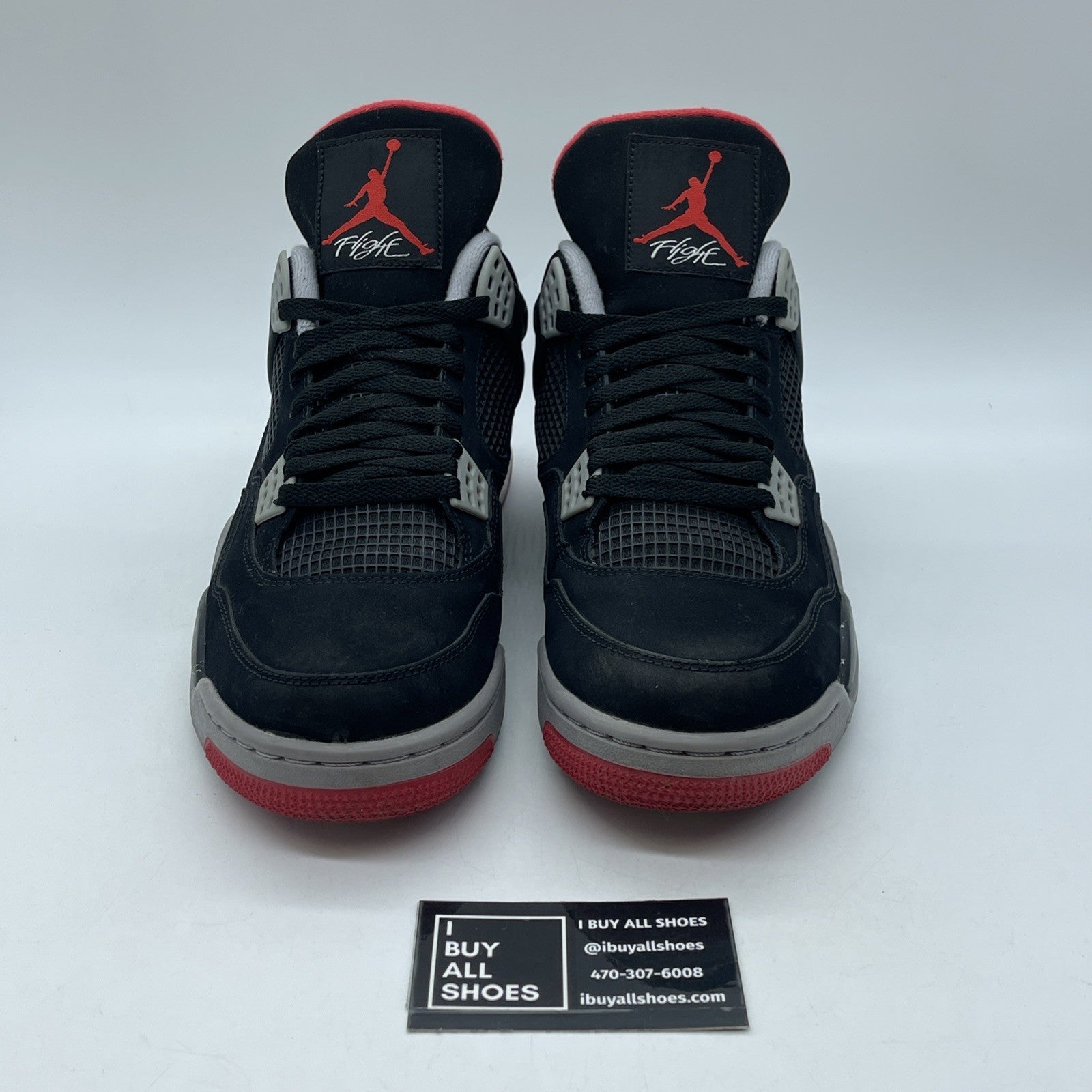 Size 10.5 - Jordan 4 Retro bred release Black Red Grey White Suede (308497-089)