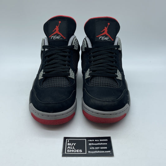Size 10.5 - Jordan 4 Retro bred release Black Red Grey White Suede (308497-089)