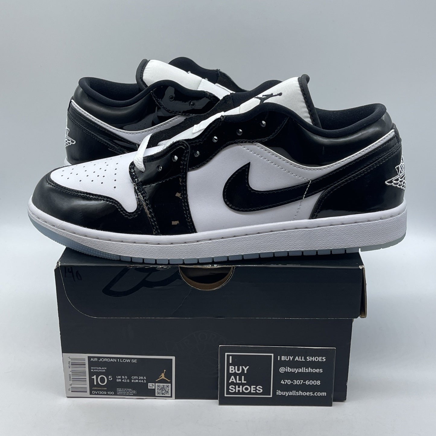 Size 10.5 - Jordan 1 Low SE Concord Black White Leather (DV1309-100)
