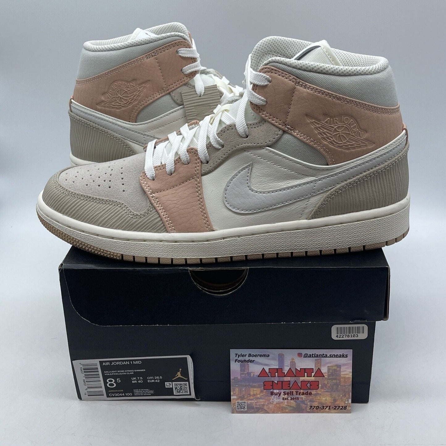 Size 8.5 - Air Jordan 1 Mid Milan Brown White Grey Suede Leather (CV3044-100)