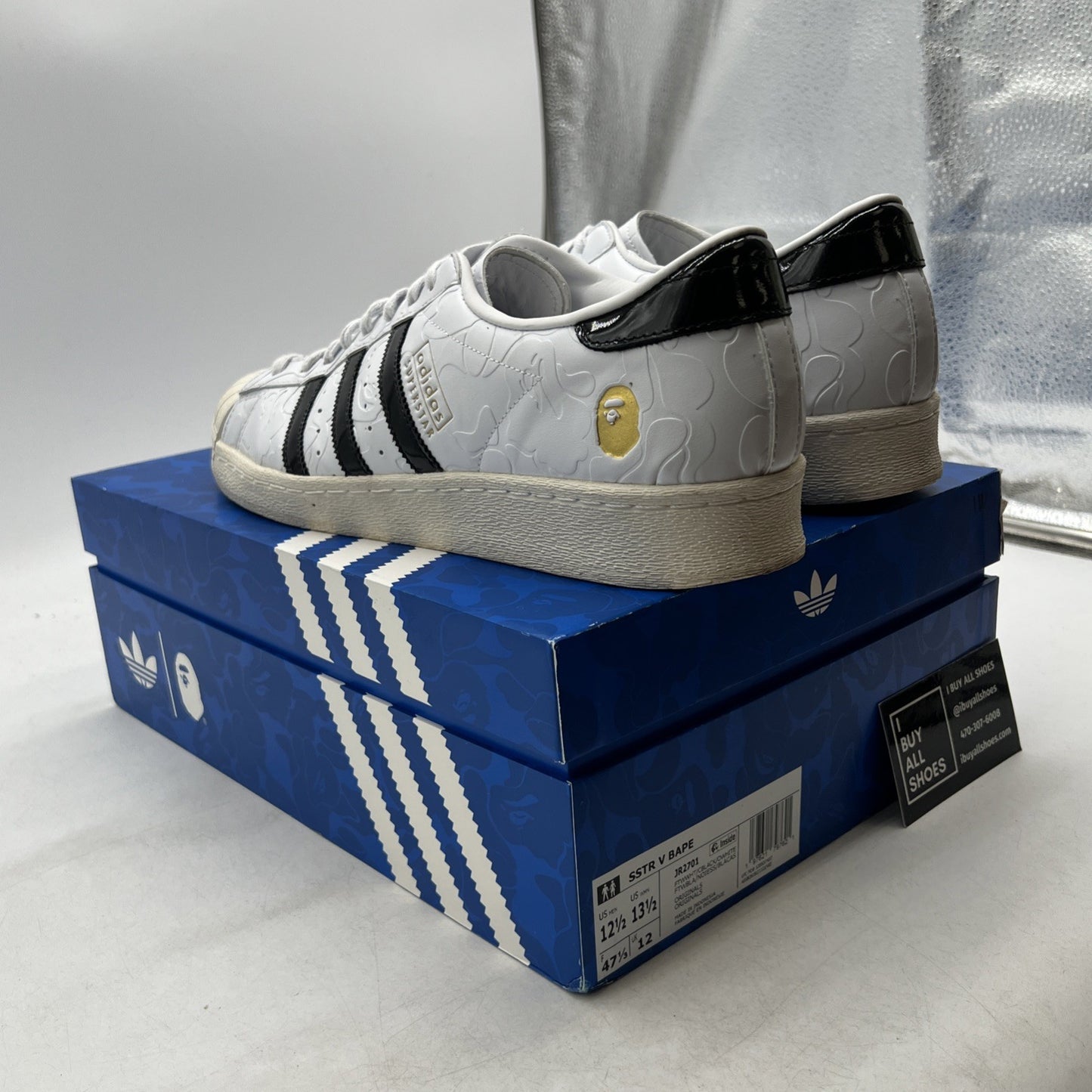 Size 12.5 - adidas BAPE x Superstar Vintage White Black (JR2701)