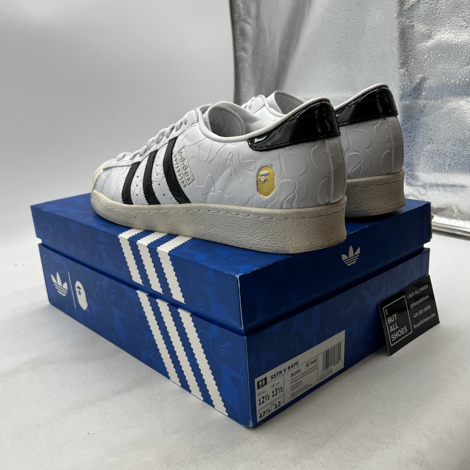 Size 12.5 - adidas BAPE x Superstar Vintage White Black (JR2701)