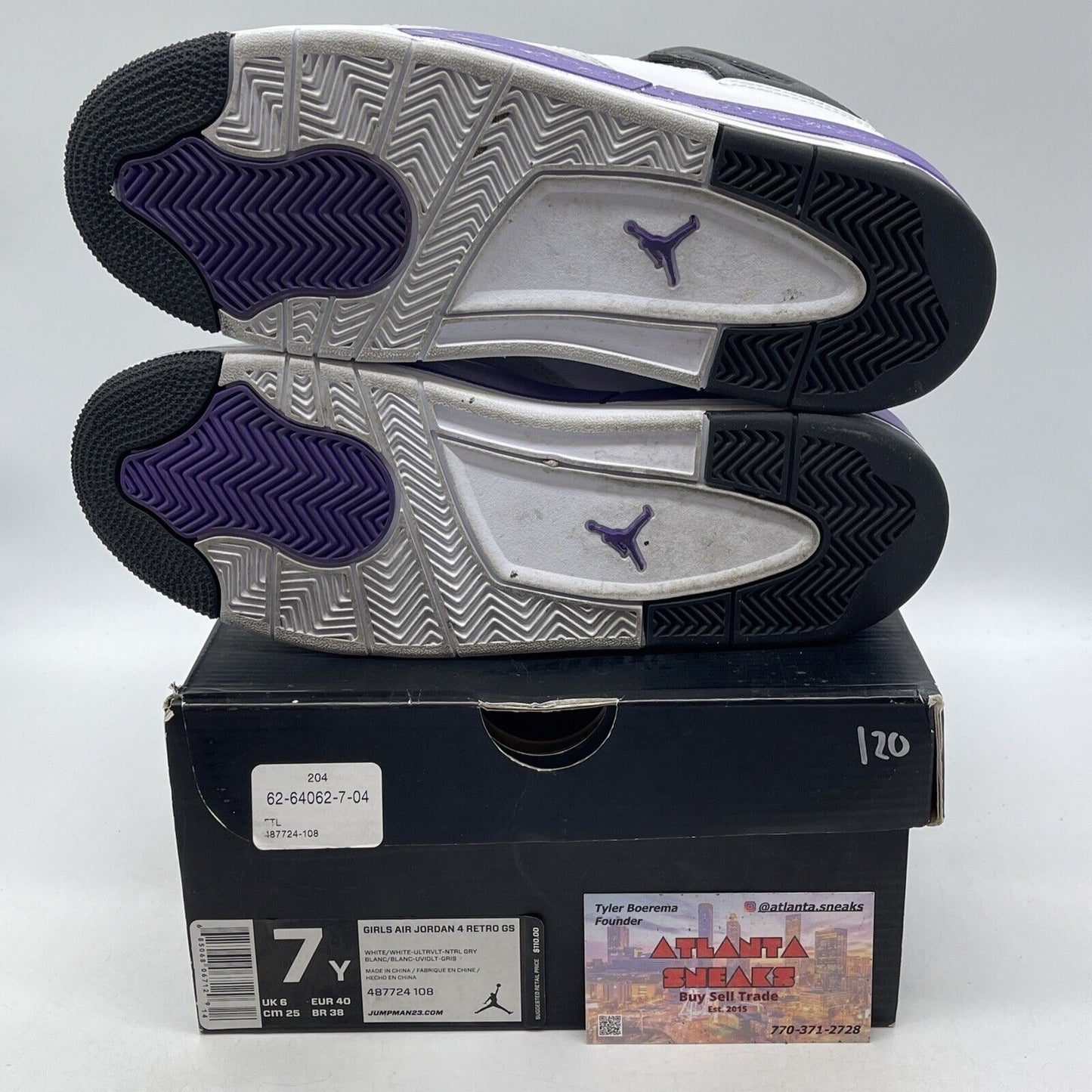 Size 7Y - Air Jordan 4 Ultraviolet White Purple White Leather (487724-108)