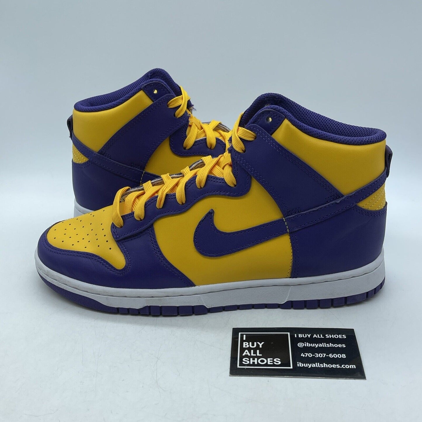 Size 9.5 - Nike Dunk High Lakers Yellow Purple White Leather (DD1399-500)
