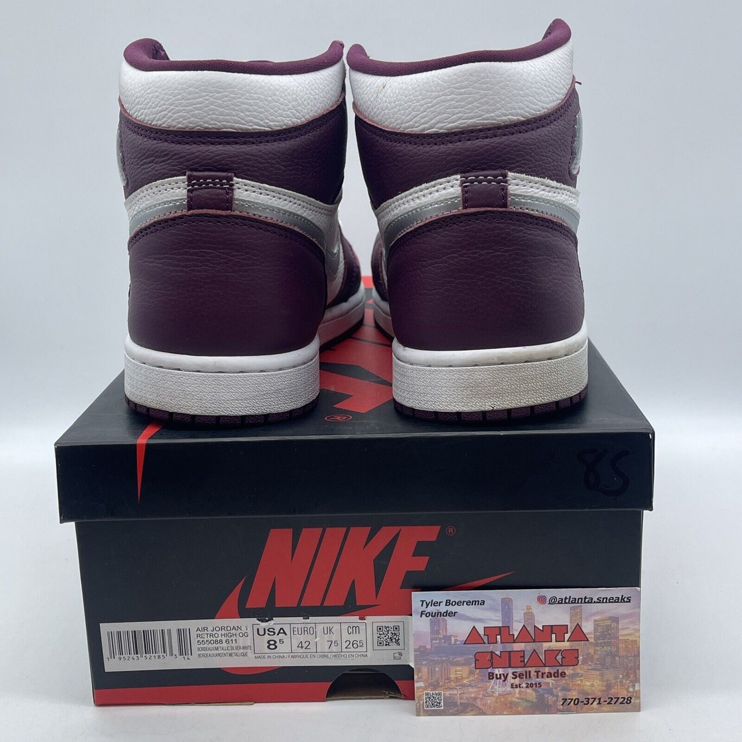 Size 8.5 - Jordan 1 Retro High OG Bordeaux White Silver Leather (555088-611)