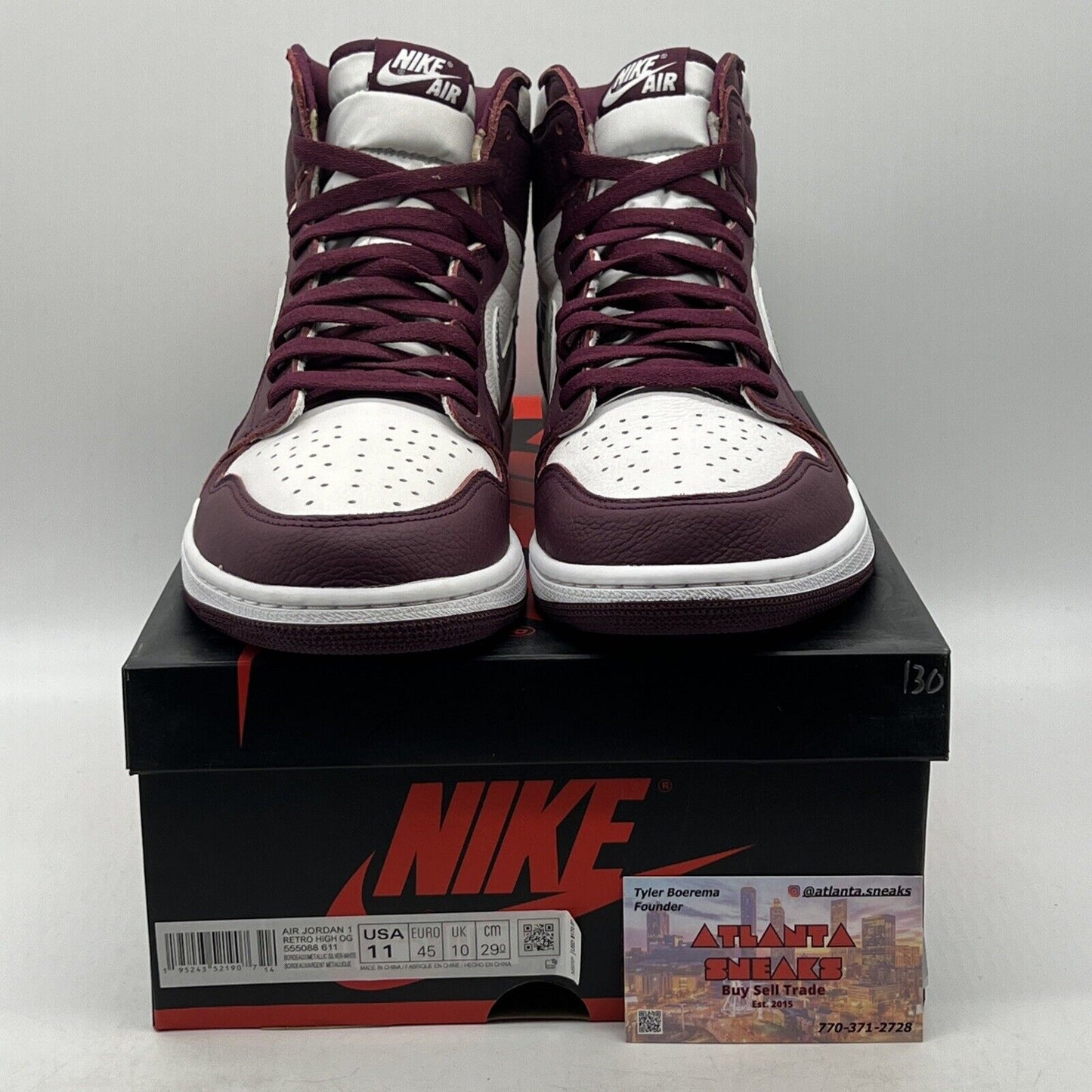 Size 11 - Jordan 1 Retro High OG Bordeaux White Silver Leather (555088-611)