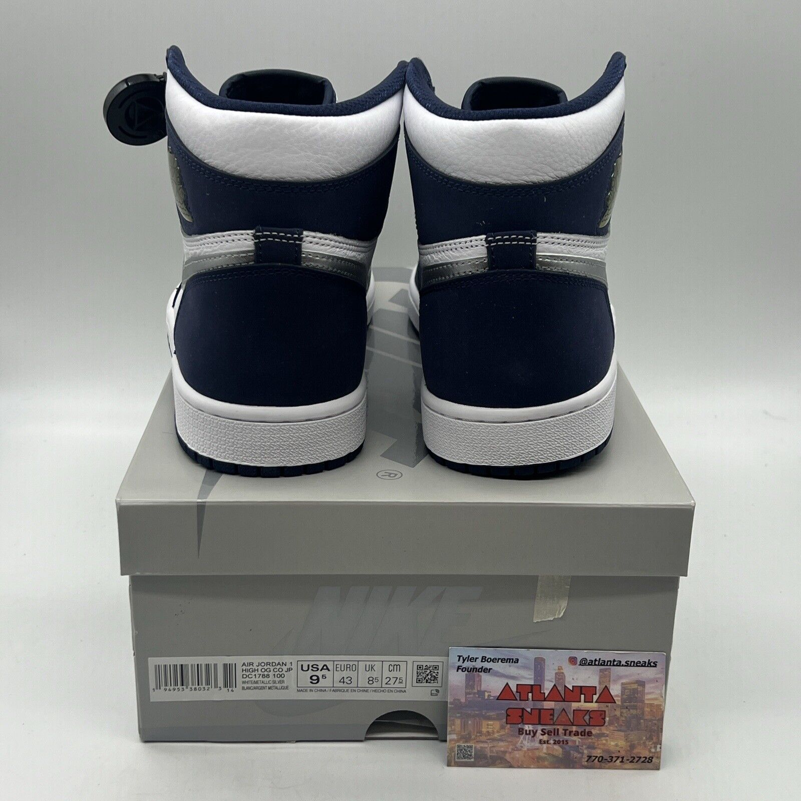 Size 9.5 - Jordan 1 Retro High CO.JP Midnight Navy Brand New Og All White Silver